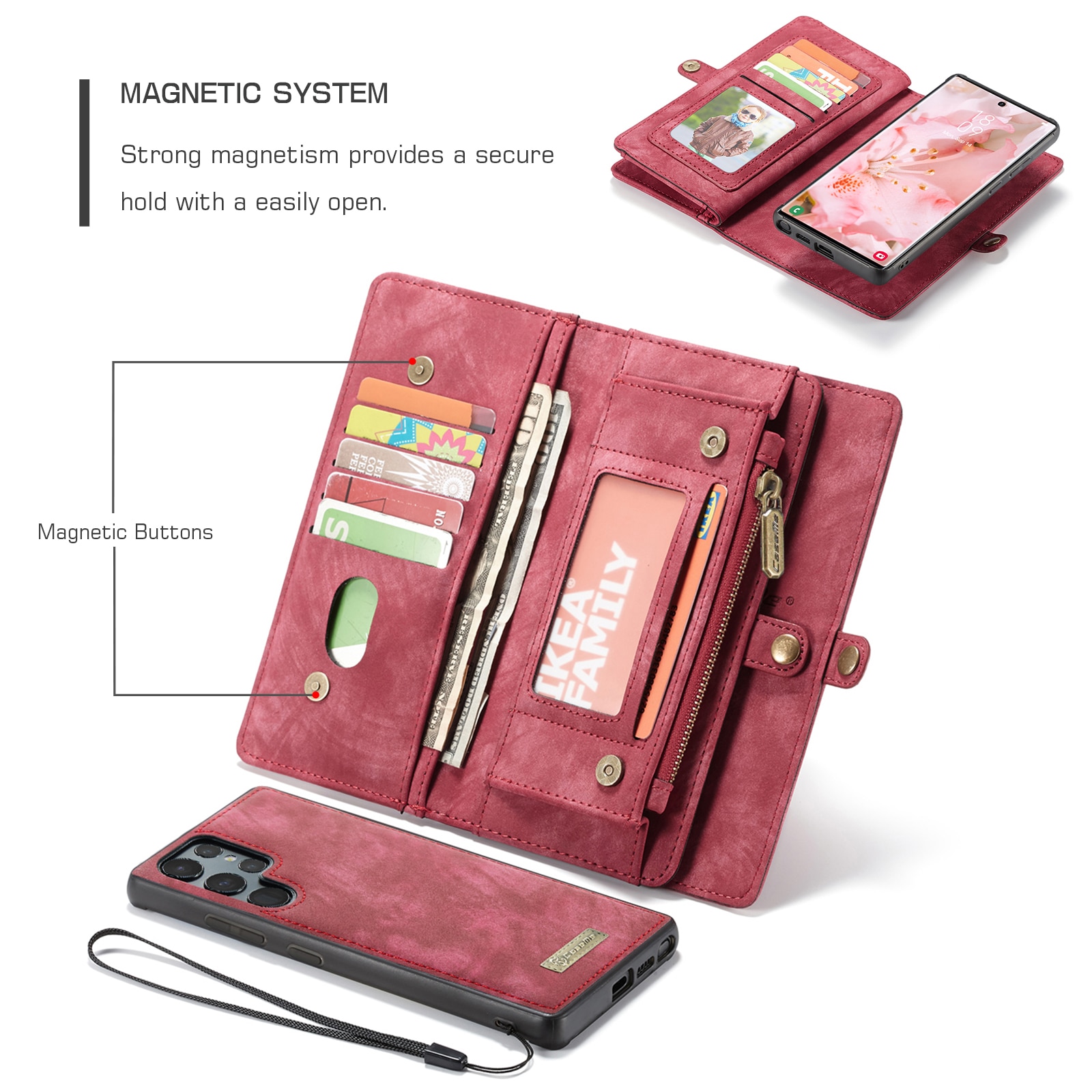 Étui portefeuille multi-cartes Samsung Galaxy S22 Ultra, Rouge