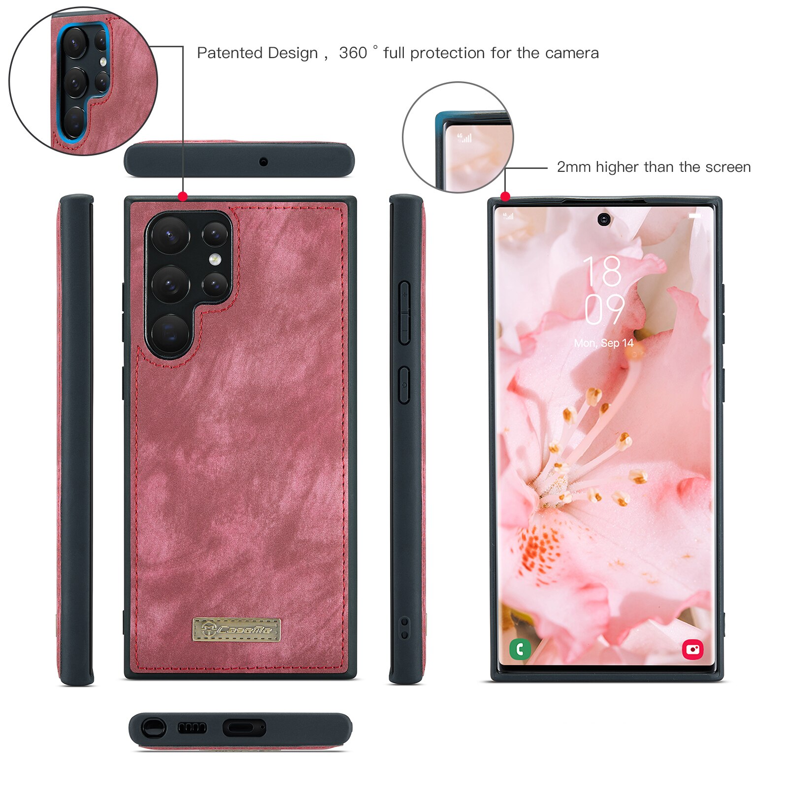 Étui portefeuille multi-cartes Samsung Galaxy S22 Ultra, Rouge
