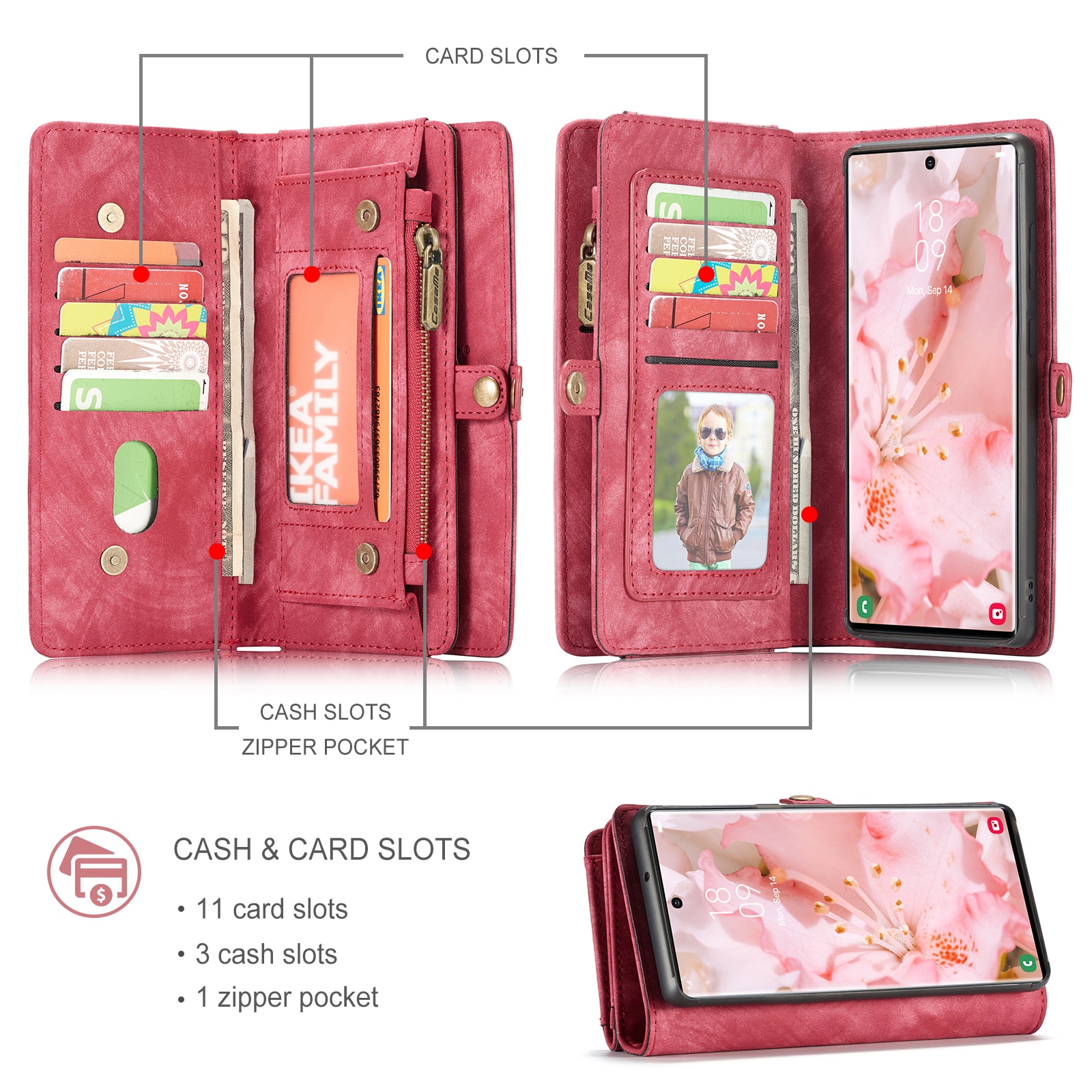 Étui portefeuille multi-cartes Samsung Galaxy S22 Ultra, Rouge