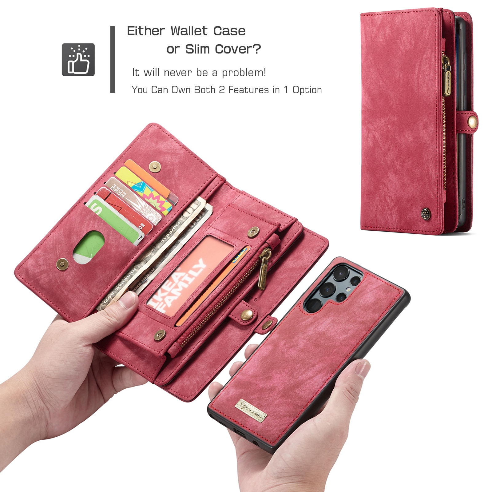Étui portefeuille multi-cartes Samsung Galaxy S22 Ultra, Rouge