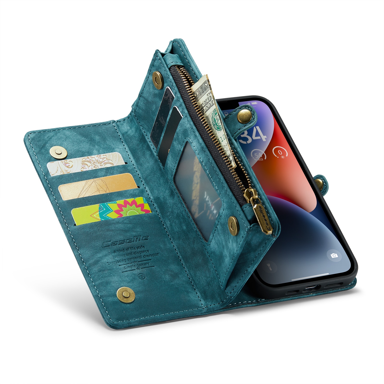 Étui portefeuille multi-cartes iPhone 14, Bleu