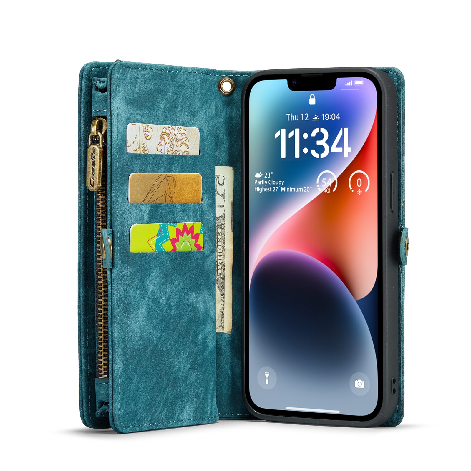 Étui portefeuille multi-cartes iPhone 14, Bleu