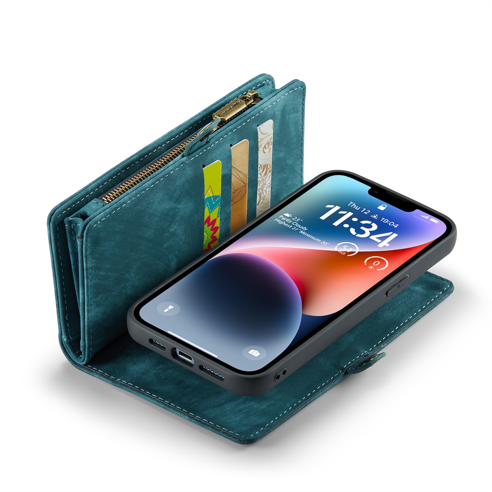Étui portefeuille multi-cartes iPhone 14, Bleu
