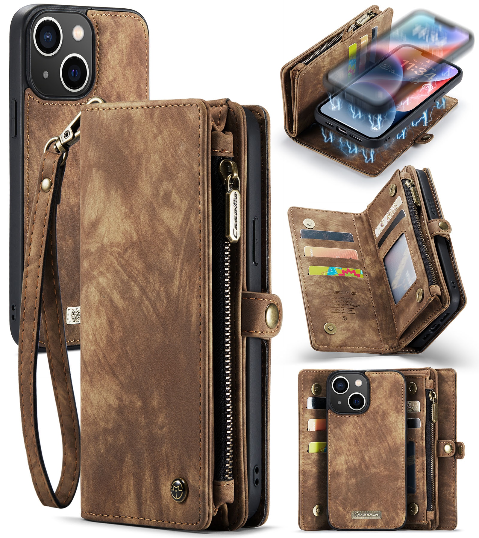 Étui portefeuille multi-cartes iPhone 14 Plus, Marron