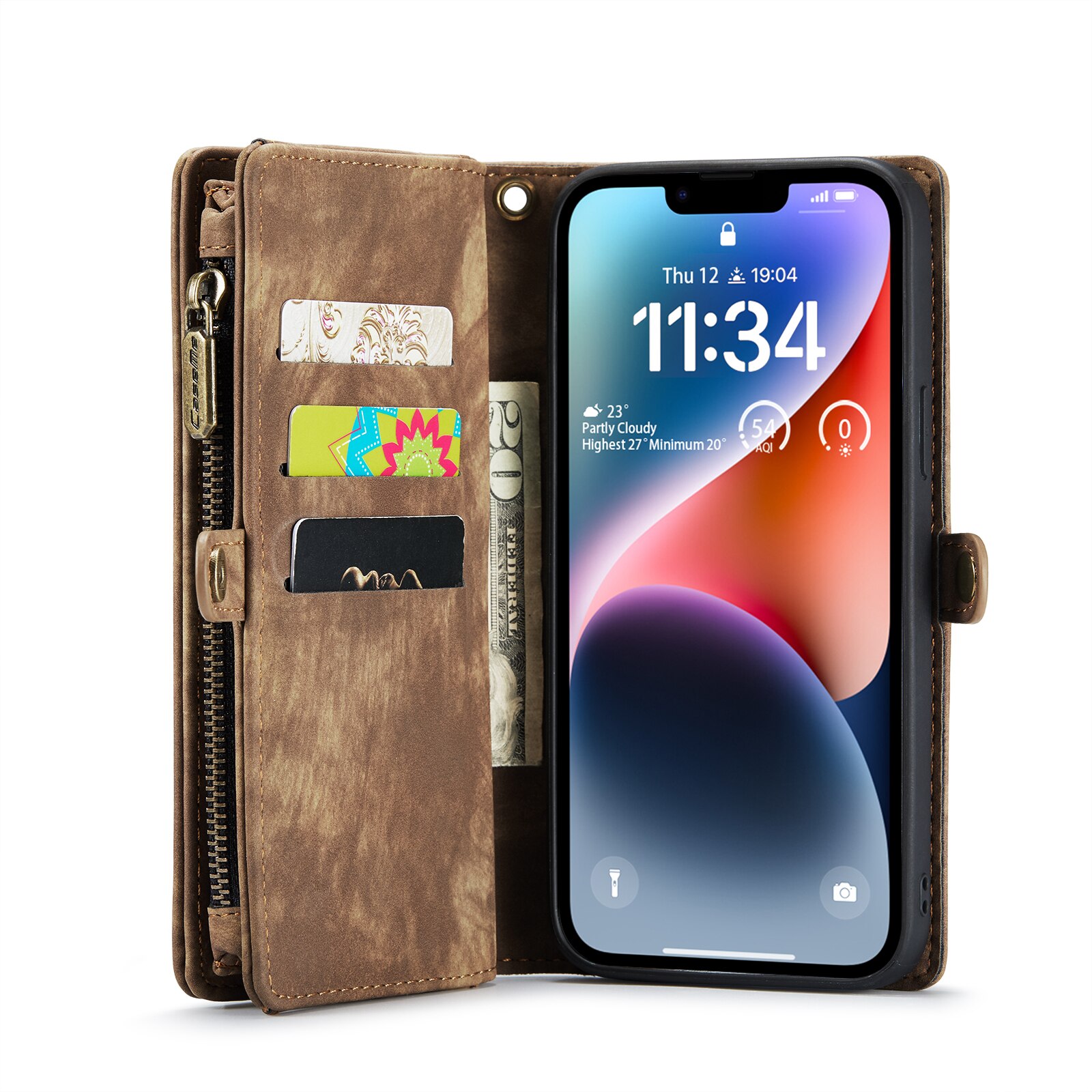 Étui portefeuille multi-cartes iPhone 14 Plus, Marron