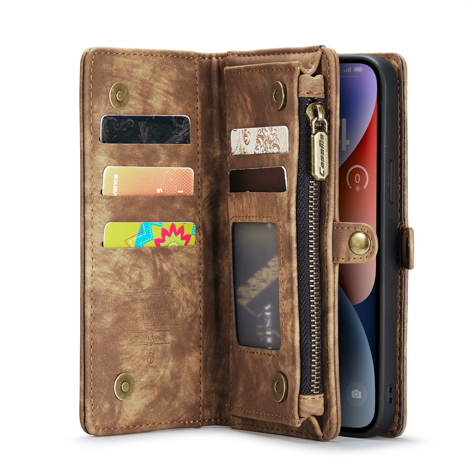 Étui portefeuille multi-cartes iPhone 14 Plus, Marron