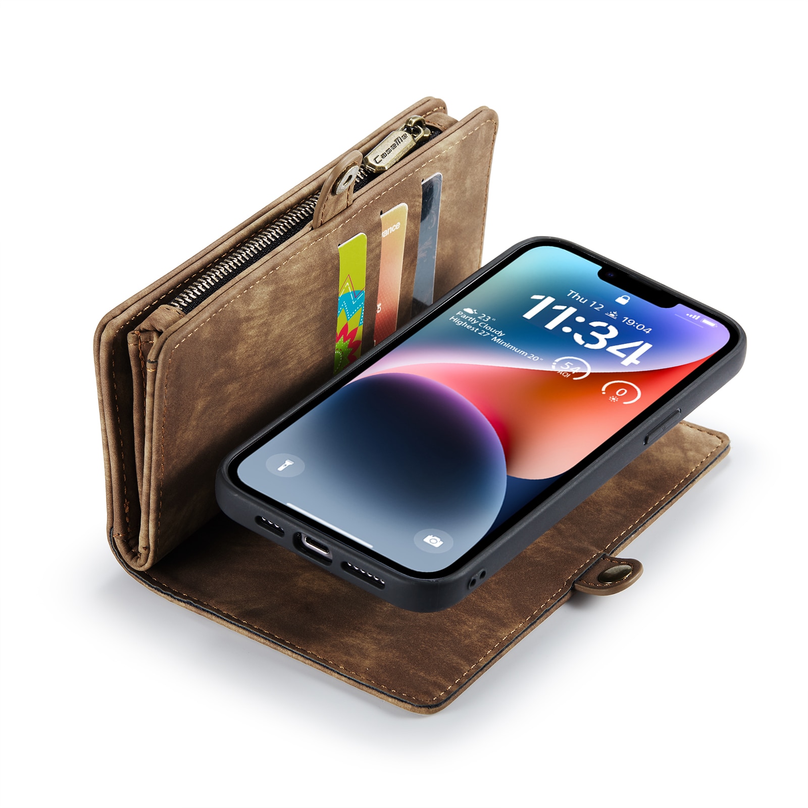 Étui portefeuille multi-cartes iPhone 14 Plus, Marron