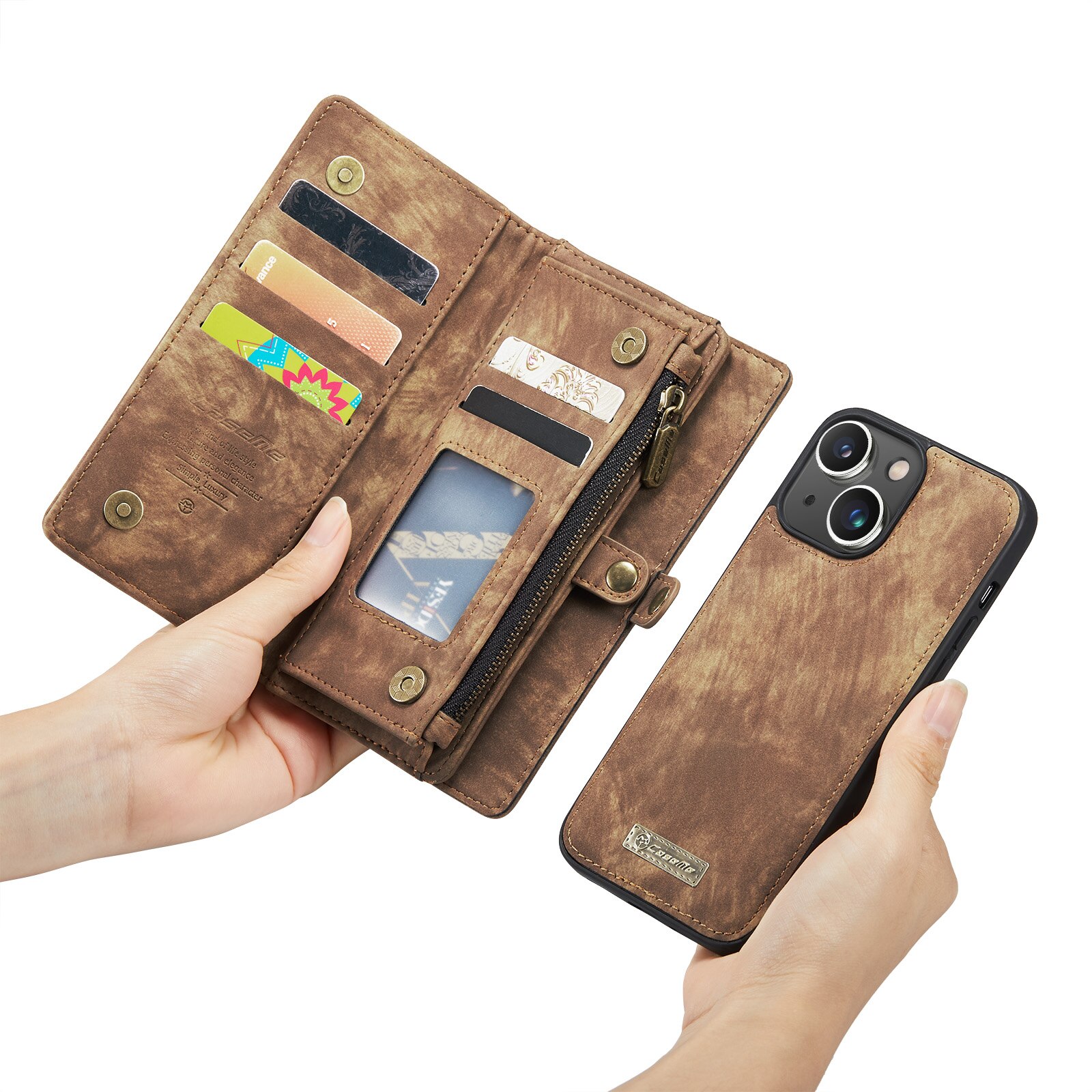 Étui portefeuille multi-cartes iPhone 14 Plus, Marron