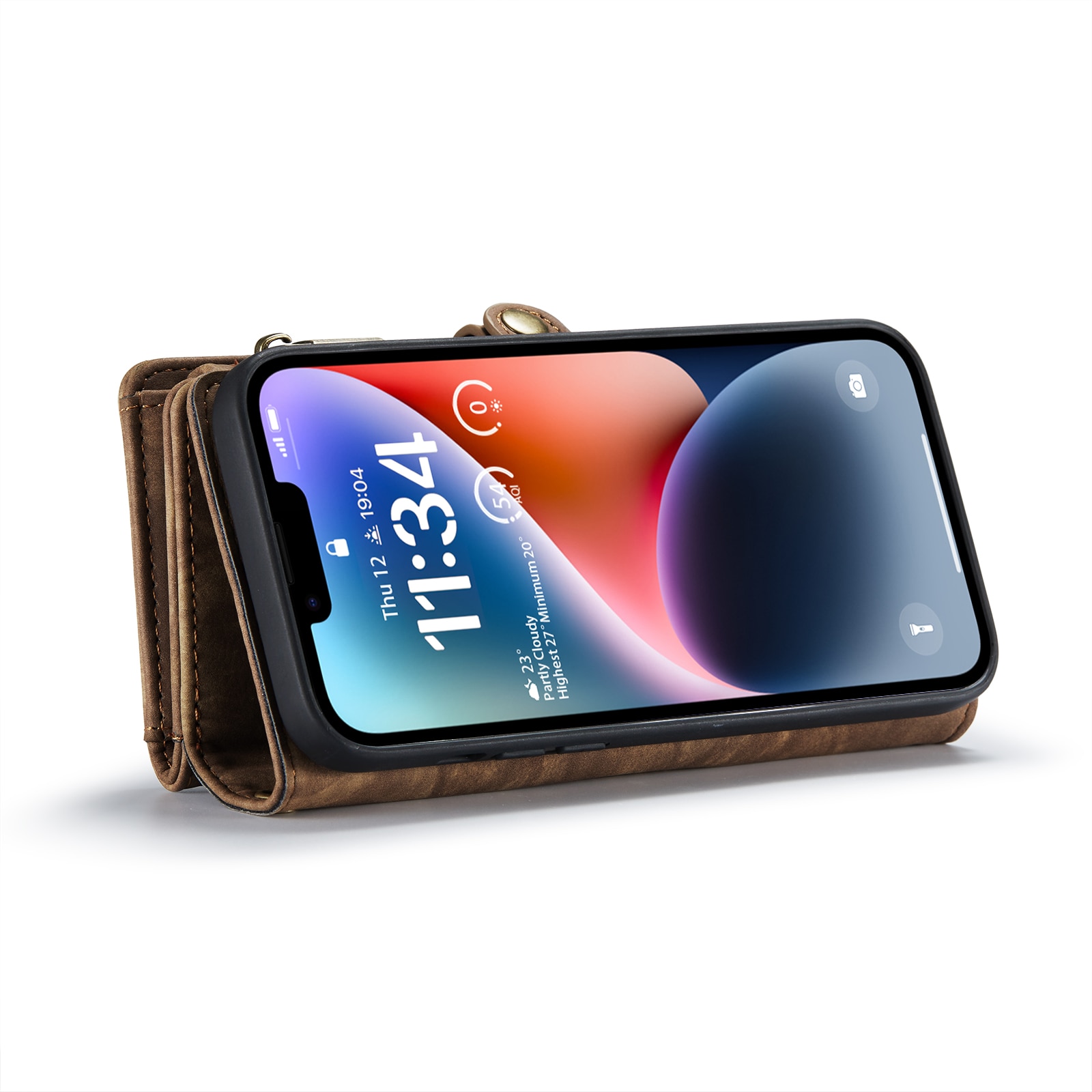 Étui portefeuille multi-cartes iPhone 14 Plus, Marron