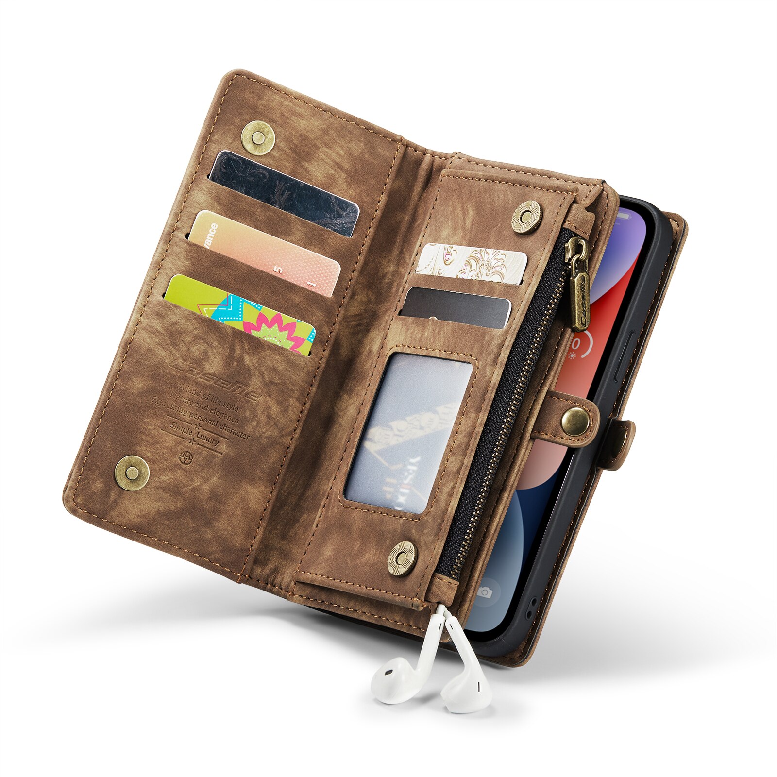 Étui portefeuille multi-cartes iPhone 14 Plus, Marron