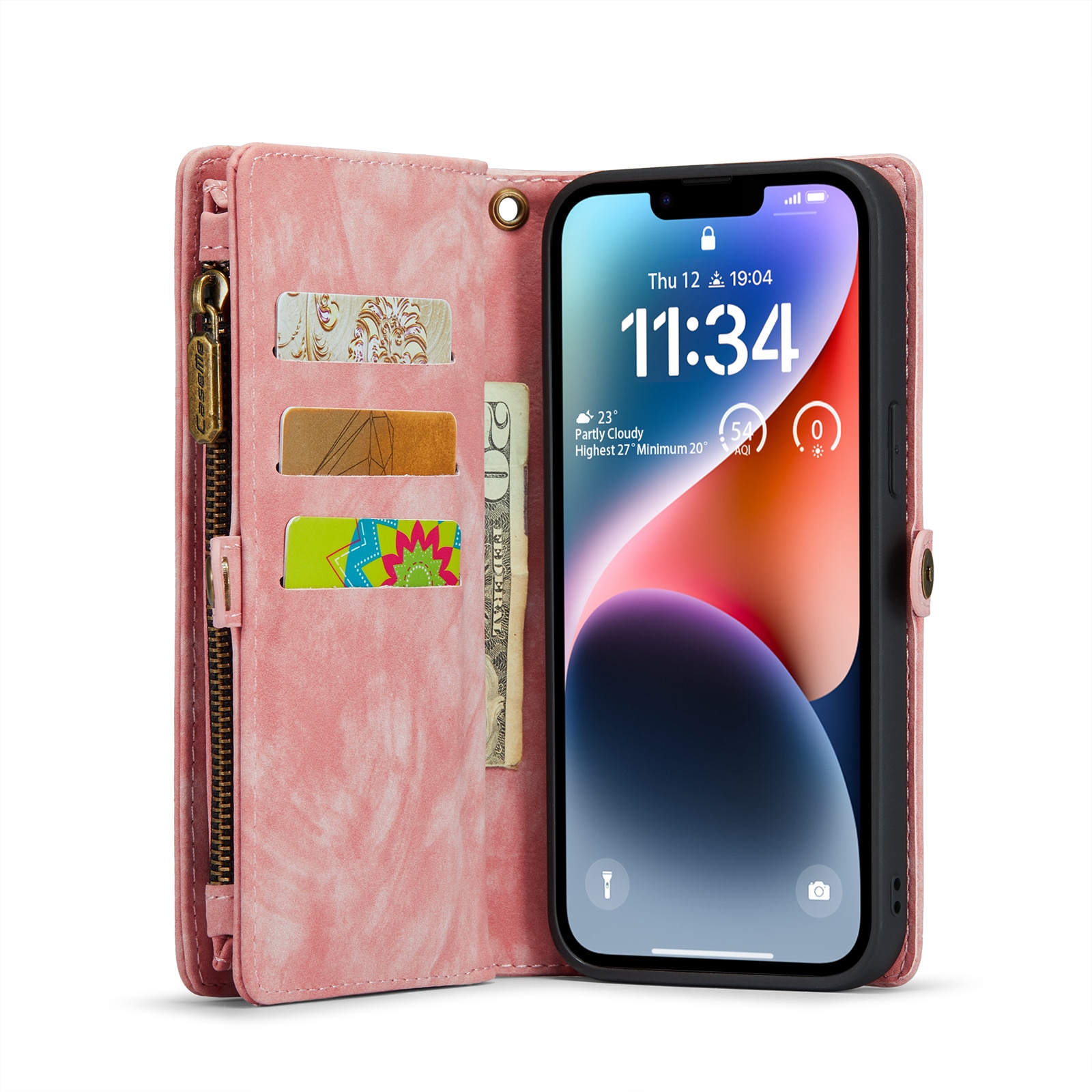 Étui portefeuille multi-cartes iPhone 14, Rose