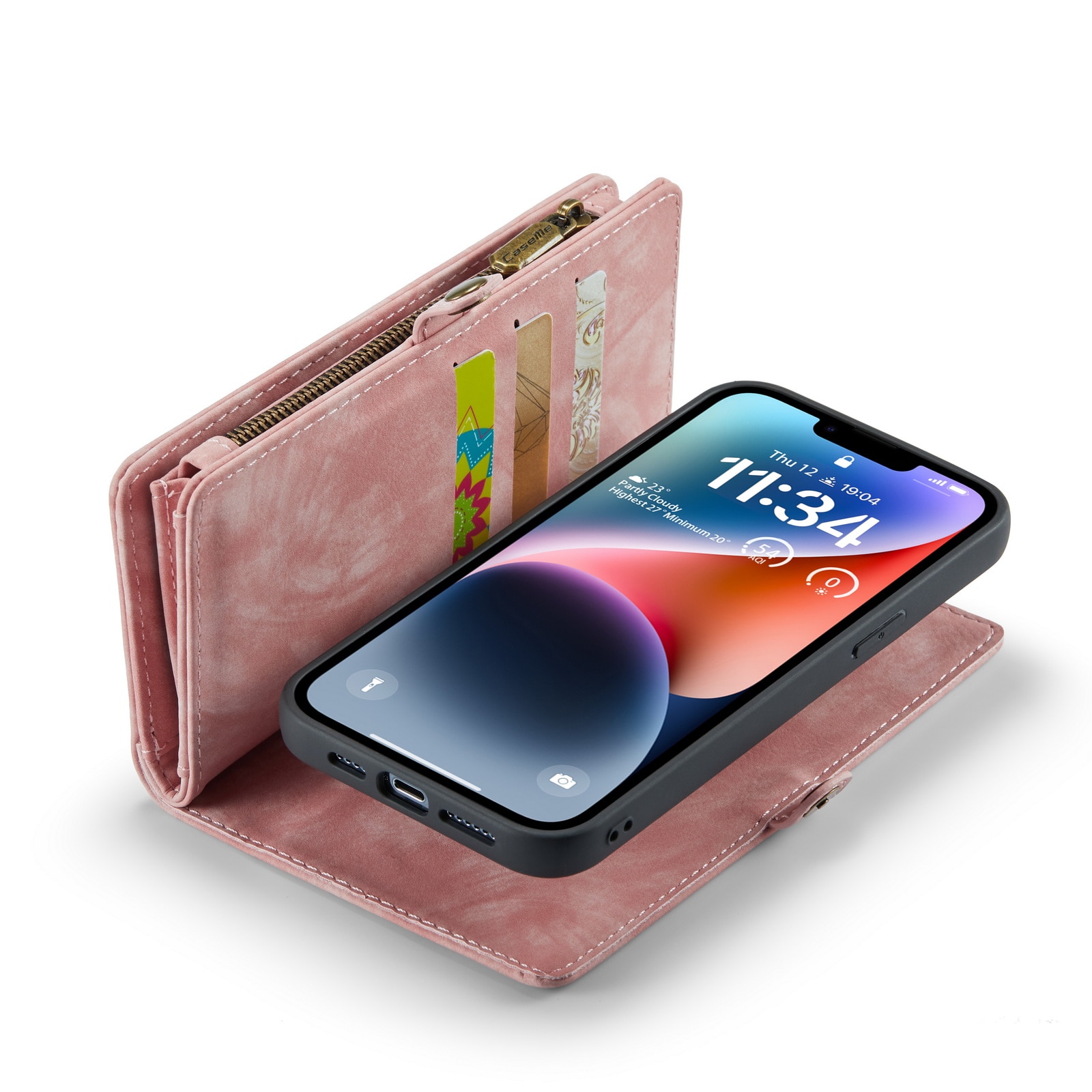 Étui portefeuille multi-cartes iPhone 14, Rose