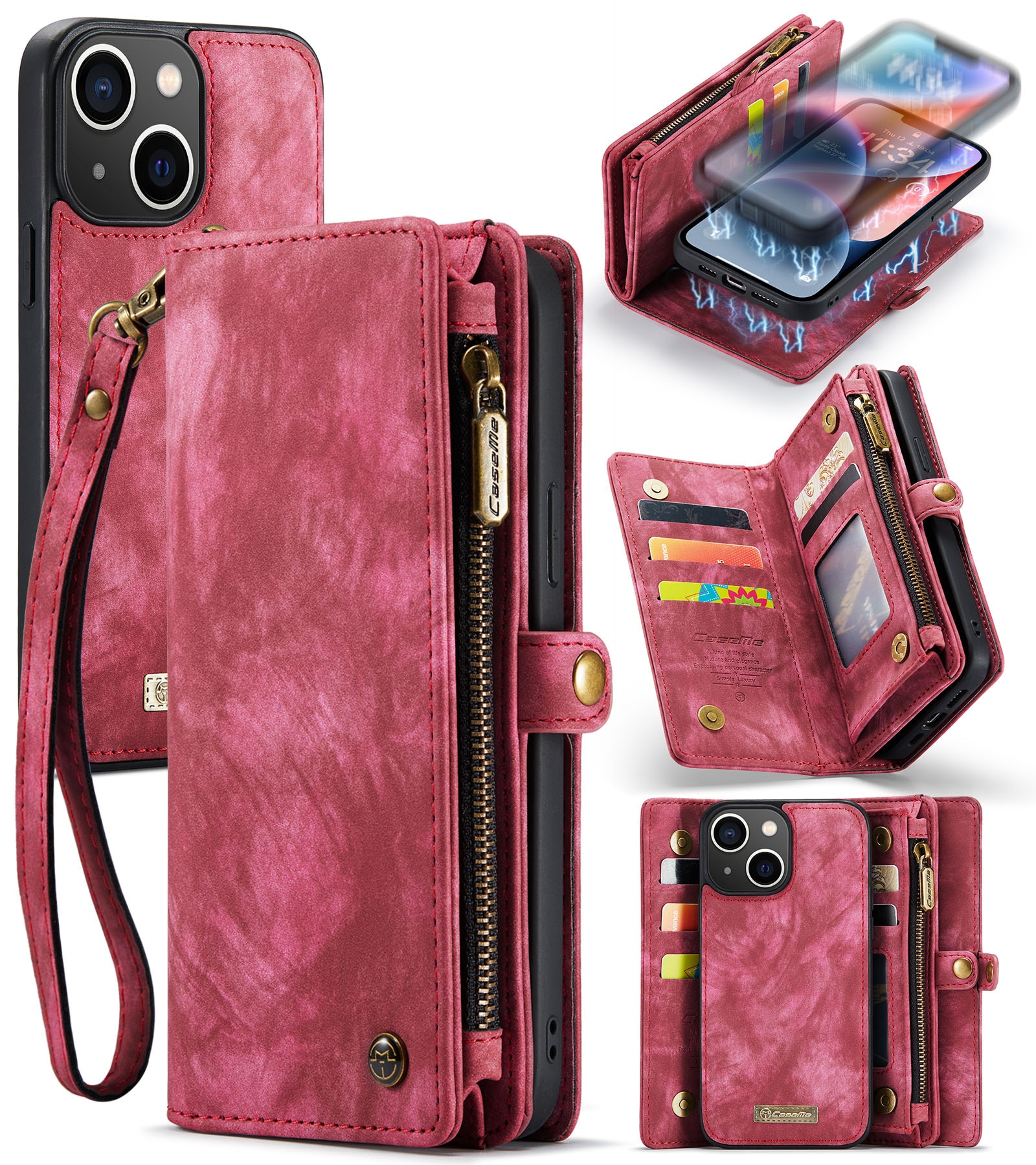 Étui portefeuille multi-cartes iPhone 14, Rouge