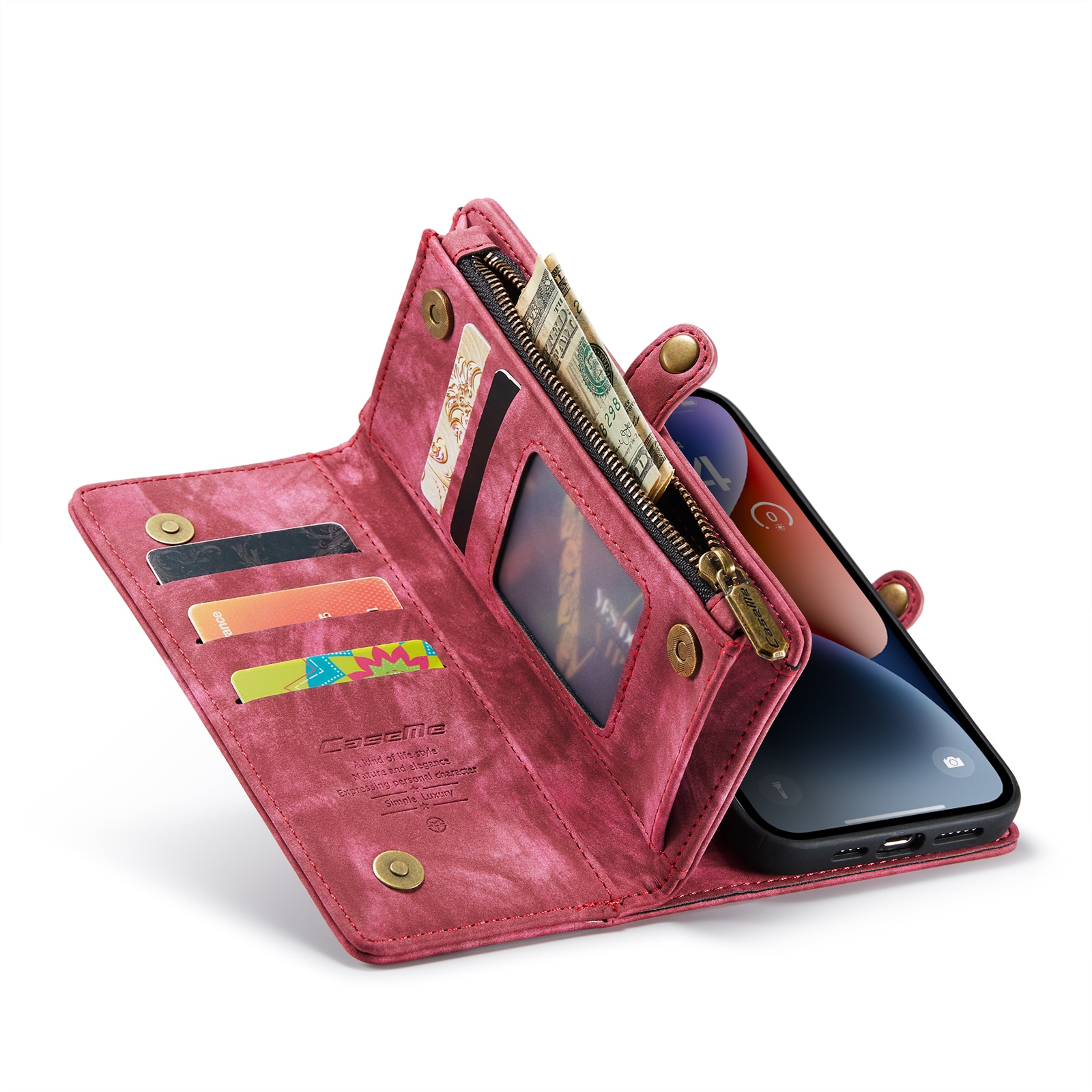 Étui portefeuille multi-cartes iPhone 14, Rouge
