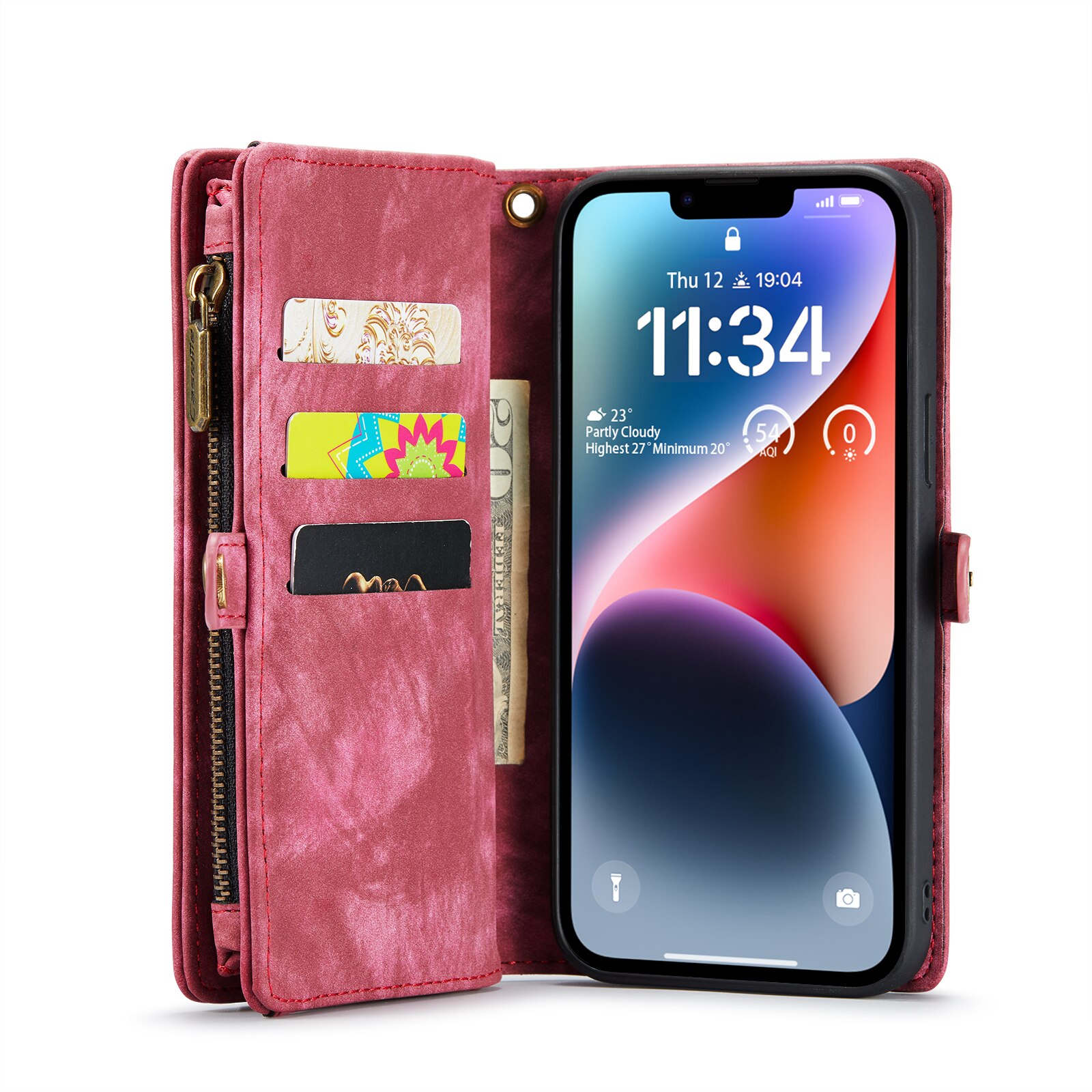 Étui portefeuille multi-cartes iPhone 14, Rouge