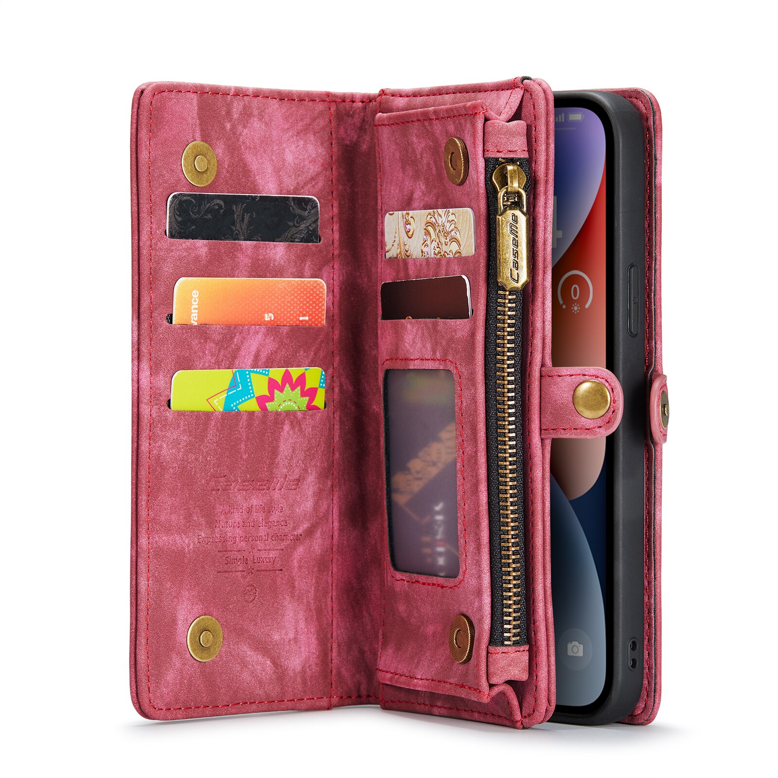 Étui portefeuille multi-cartes iPhone 14, Rouge