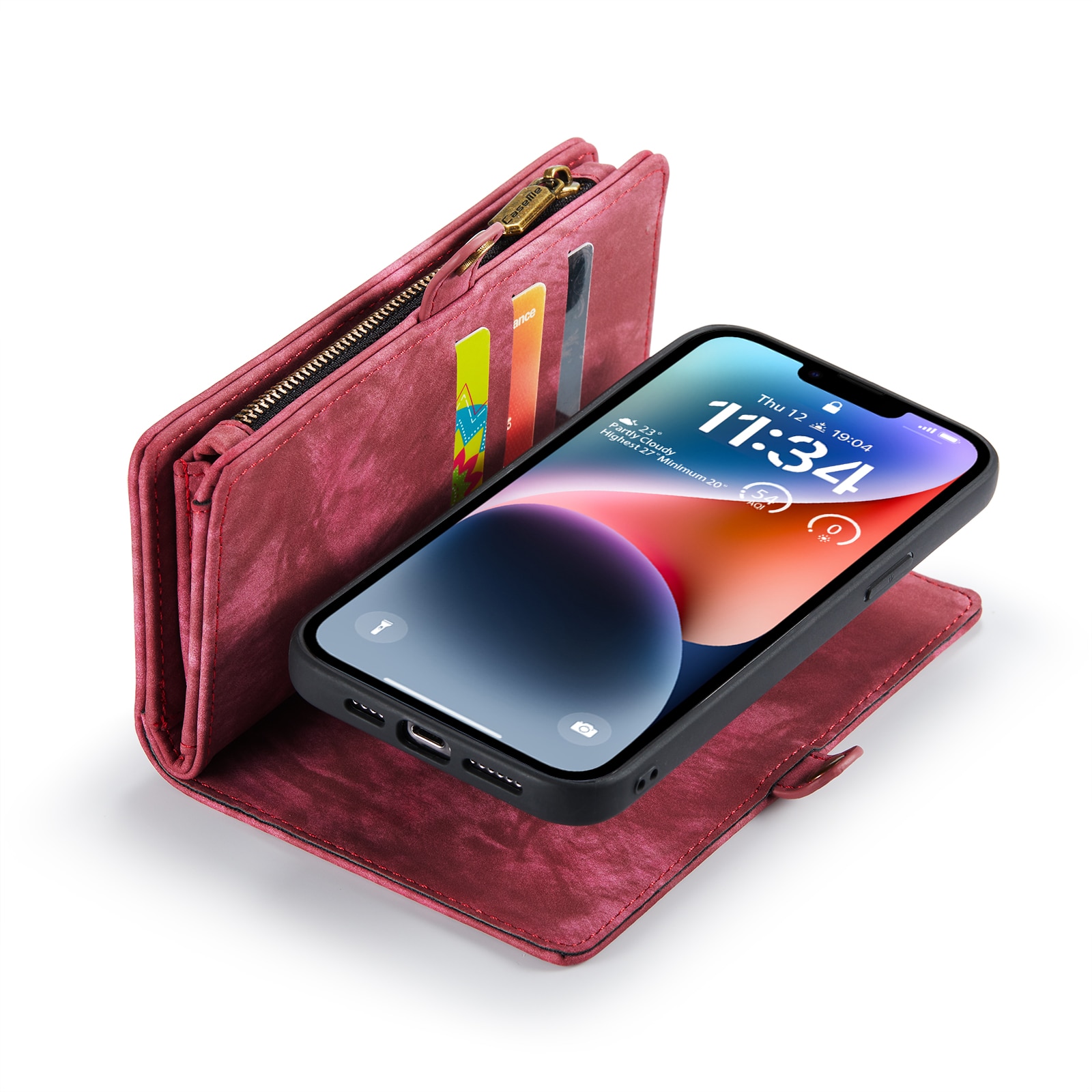 Étui portefeuille multi-cartes iPhone 14, Rouge