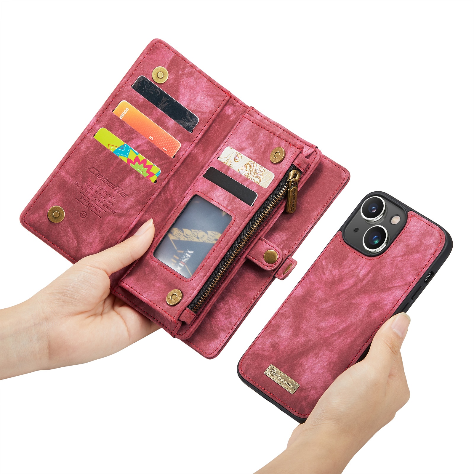 Étui portefeuille multi-cartes iPhone 14, Rouge