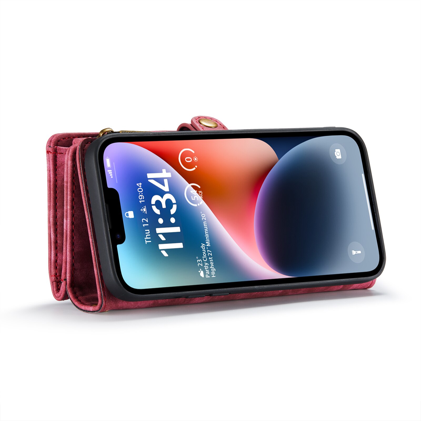 Étui portefeuille multi-cartes iPhone 14, Rouge