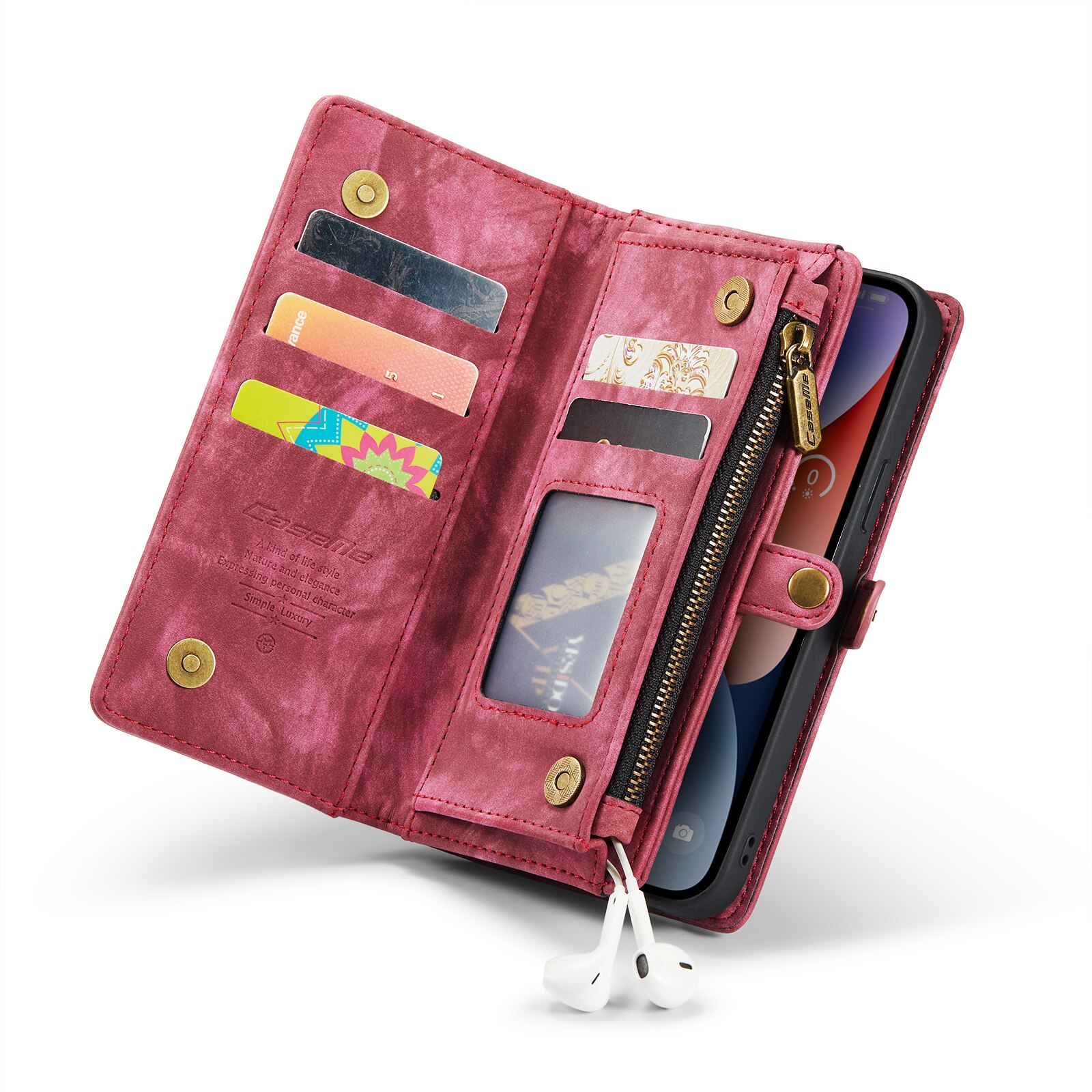 Étui portefeuille multi-cartes iPhone 14, Rouge