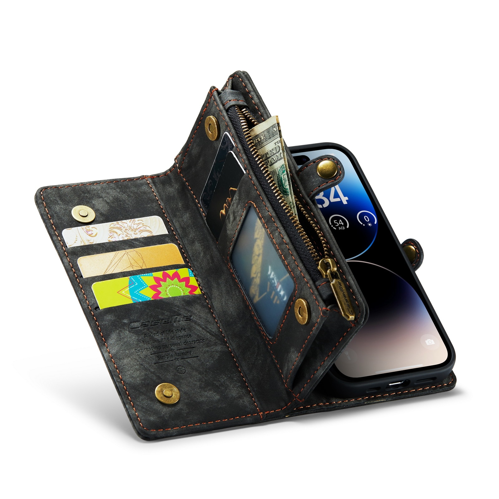 Étui portefeuille multi-cartes iPhone 14 Pro Max, Gris