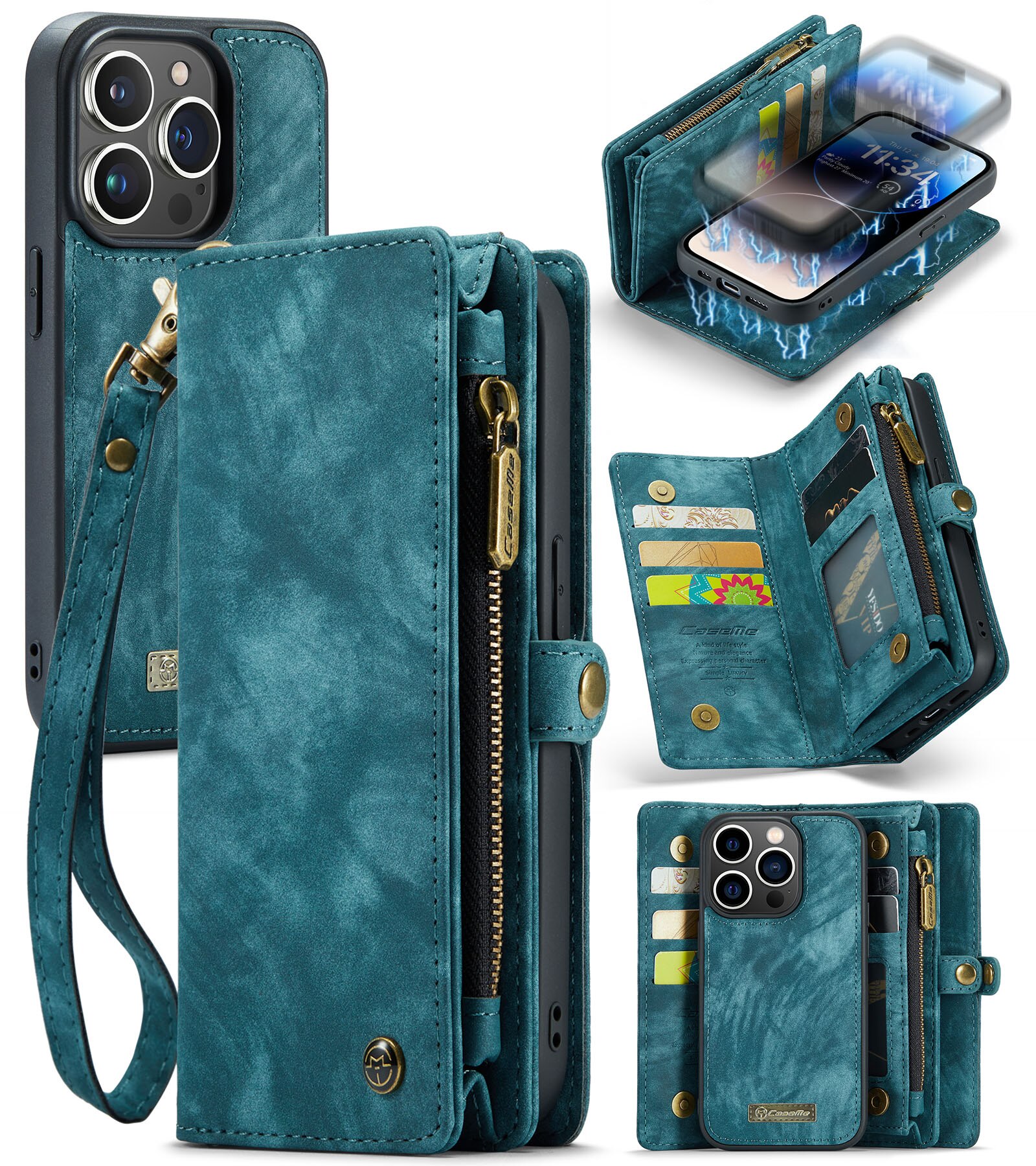 Étui portefeuille multi-cartes iPhone 14 Pro Max, Bleu