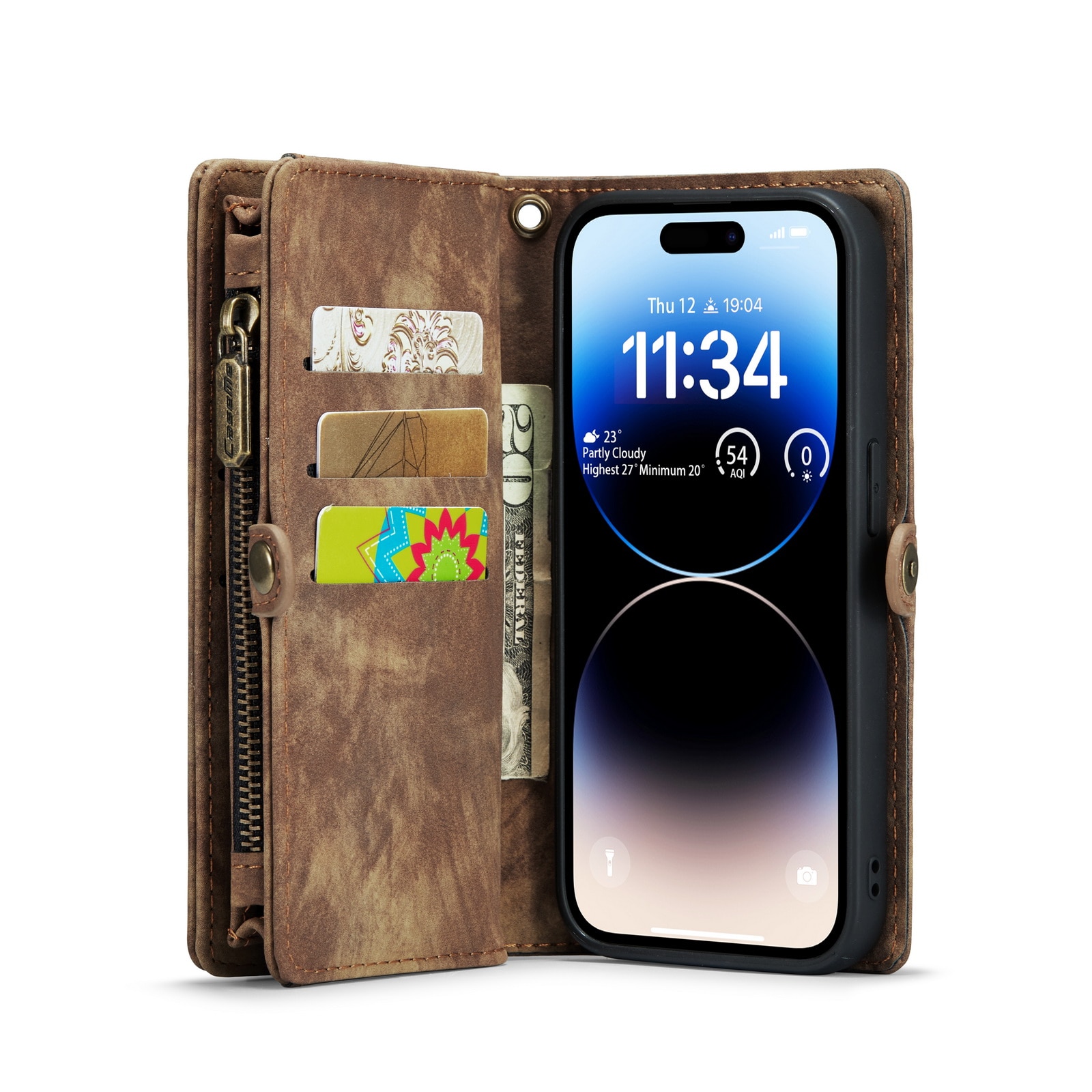 Étui portefeuille multi-cartes iPhone 14 Pro, Marron