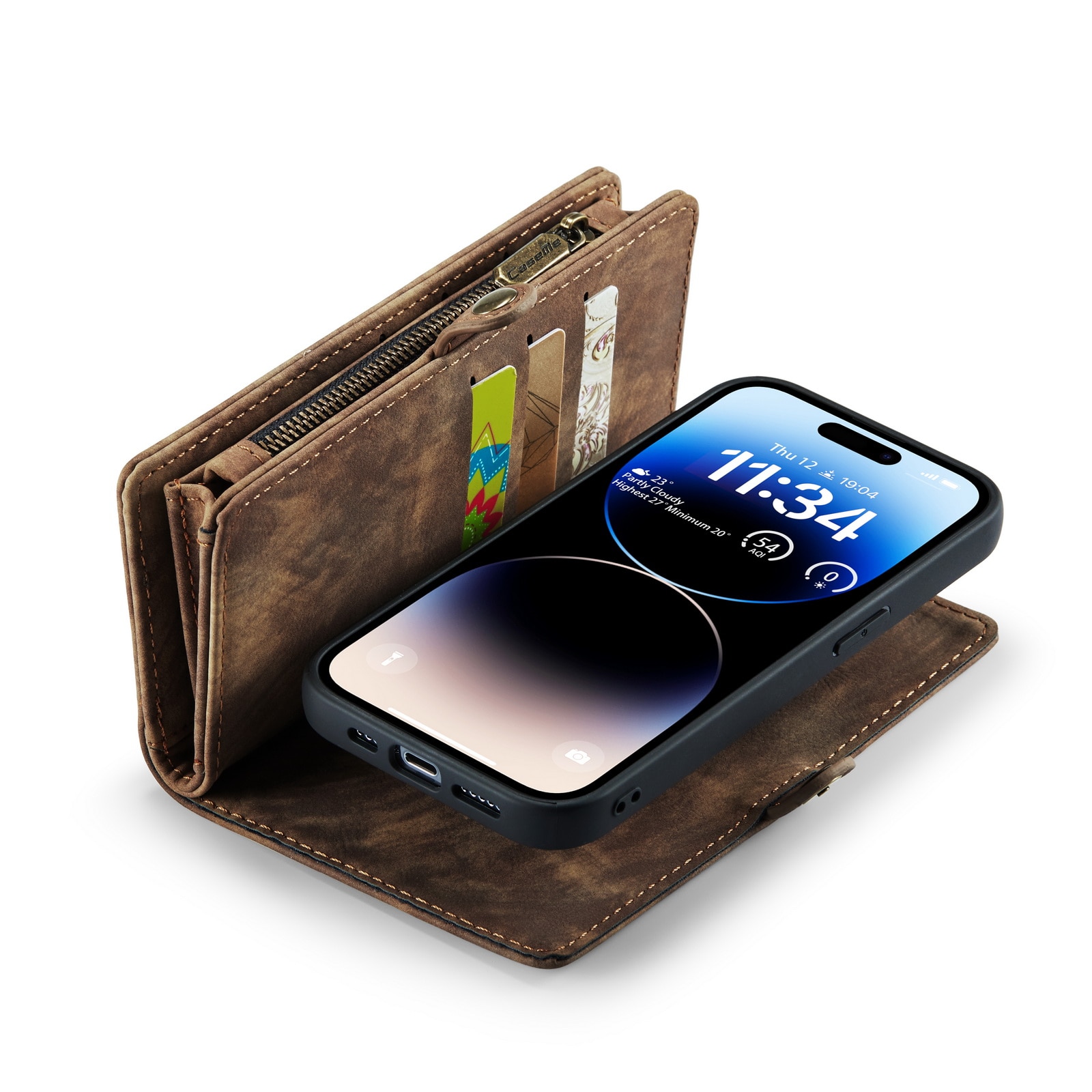 Étui portefeuille multi-cartes iPhone 14 Pro, Marron
