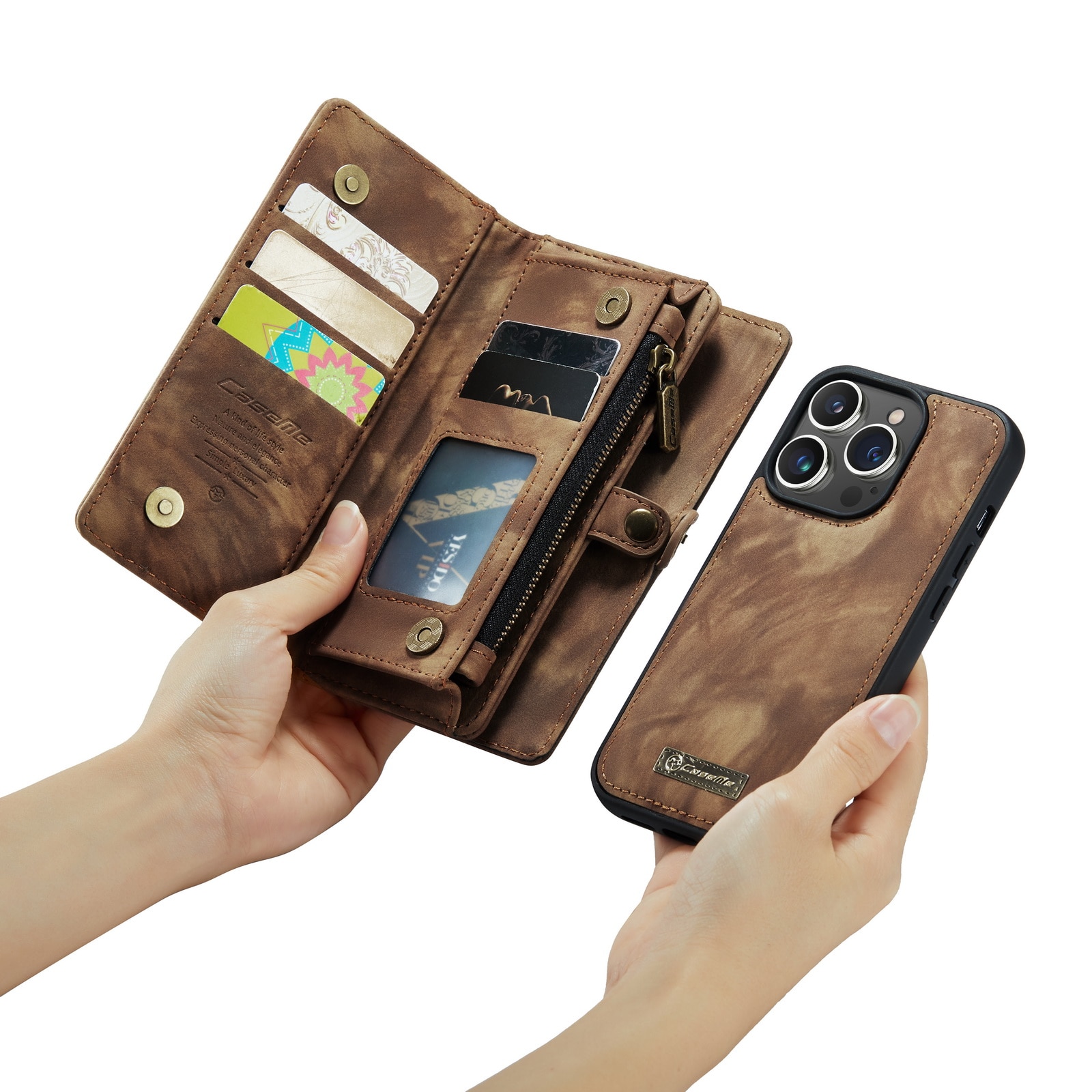 Étui portefeuille multi-cartes iPhone 14 Pro, Marron