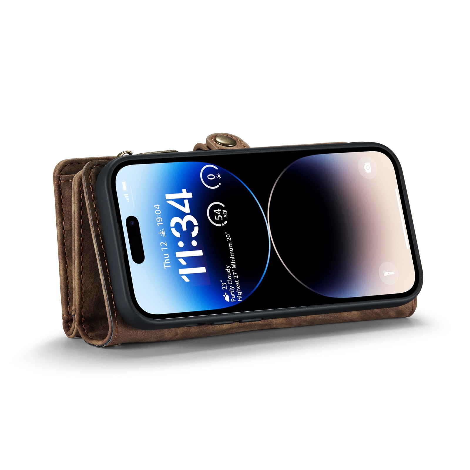 Étui portefeuille multi-cartes iPhone 14 Pro, Marron