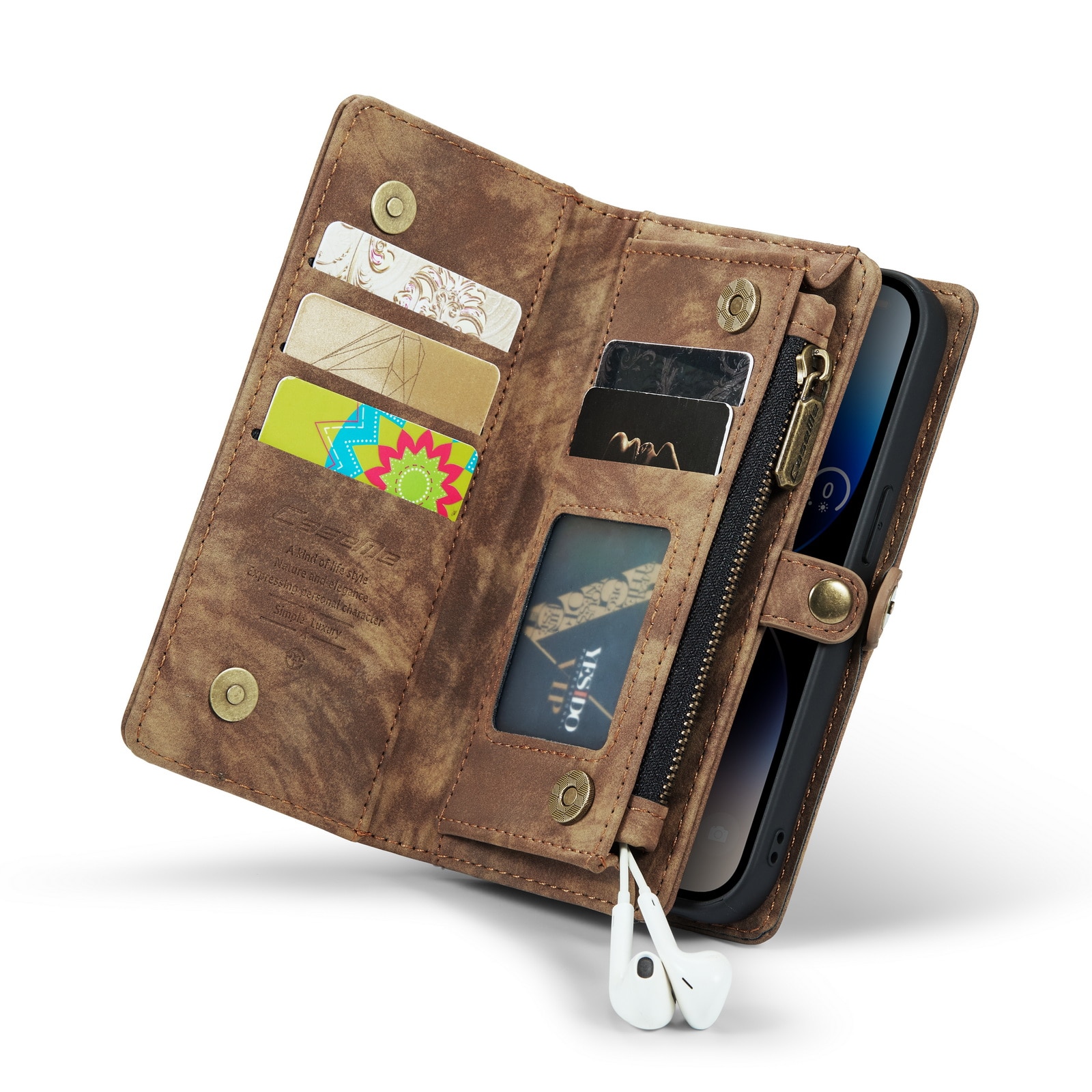 Étui portefeuille multi-cartes iPhone 14 Pro, Marron