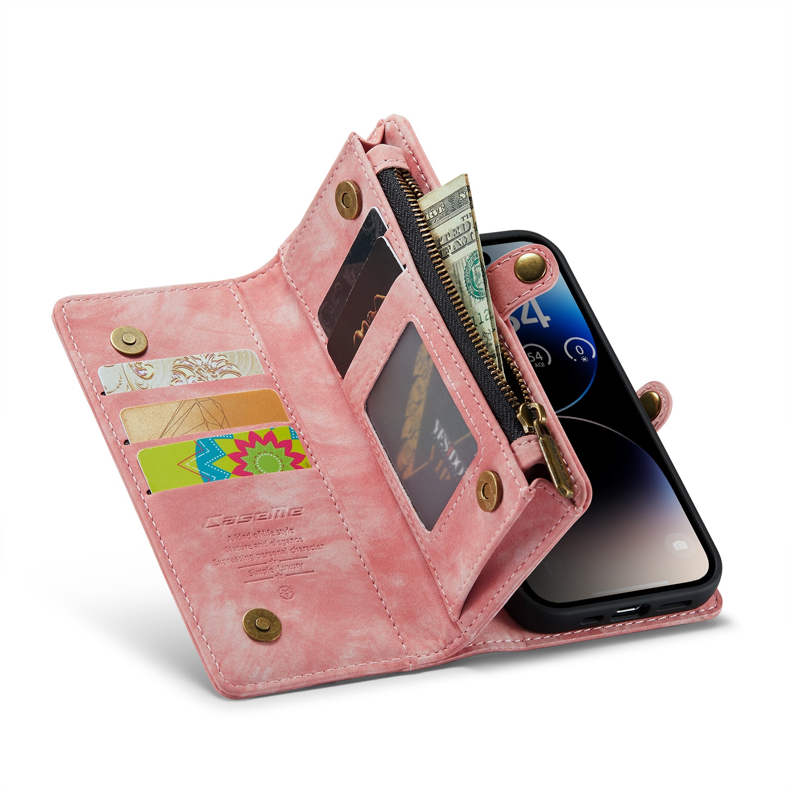 Étui portefeuille multi-cartes iPhone 14 Pro Max, Rose