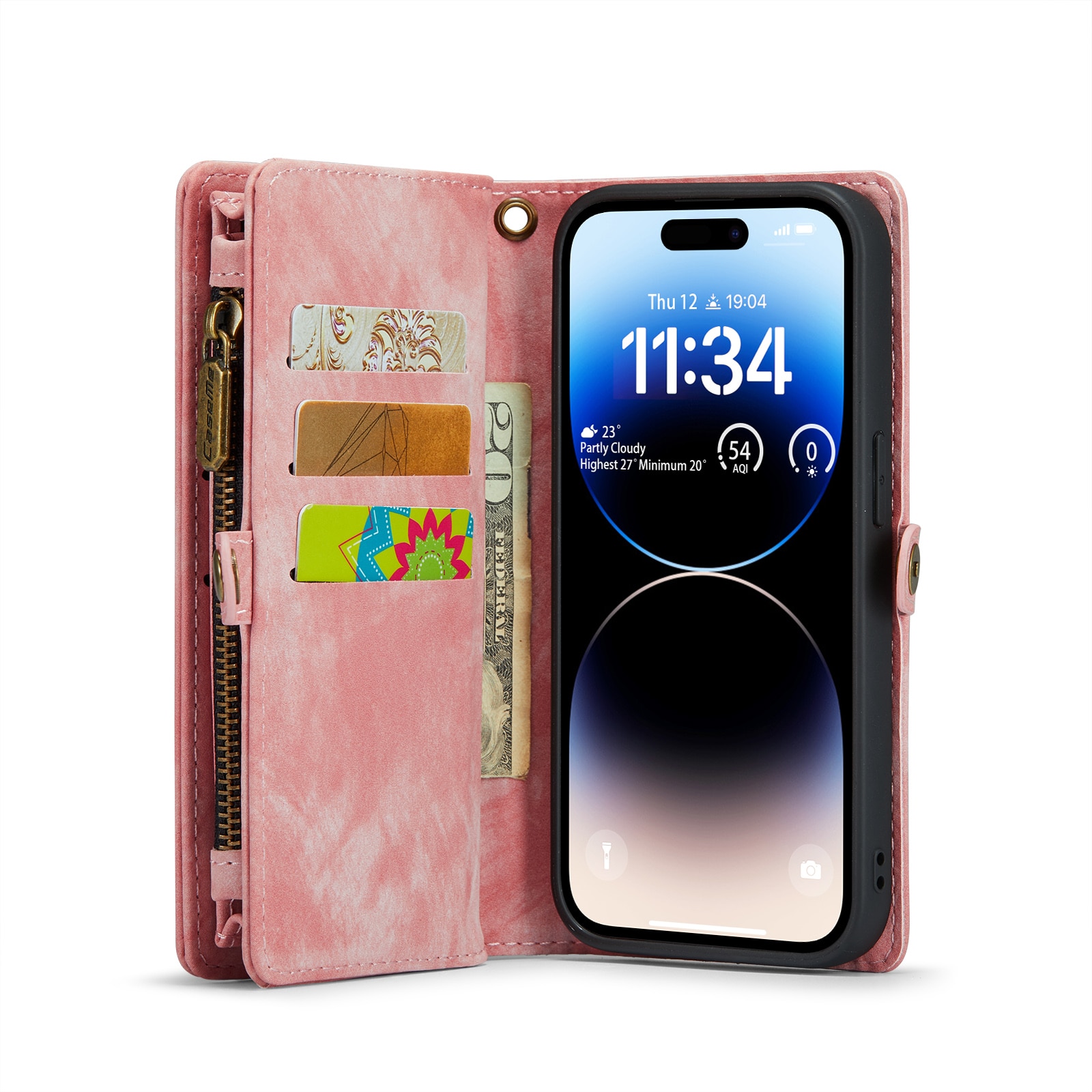 Étui portefeuille multi-cartes iPhone 14 Pro Max, Rose