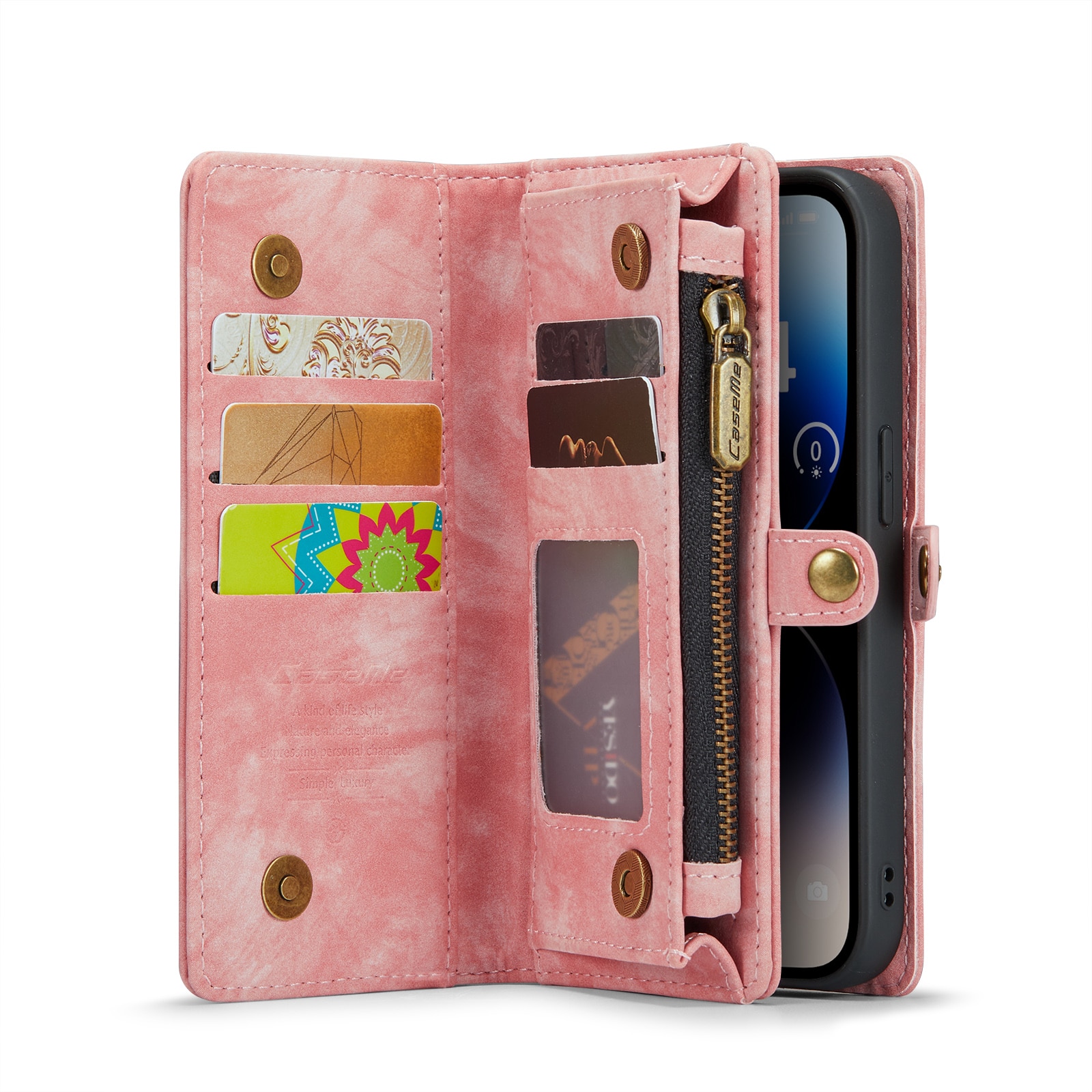 Étui portefeuille multi-cartes iPhone 14 Pro Max, Rose