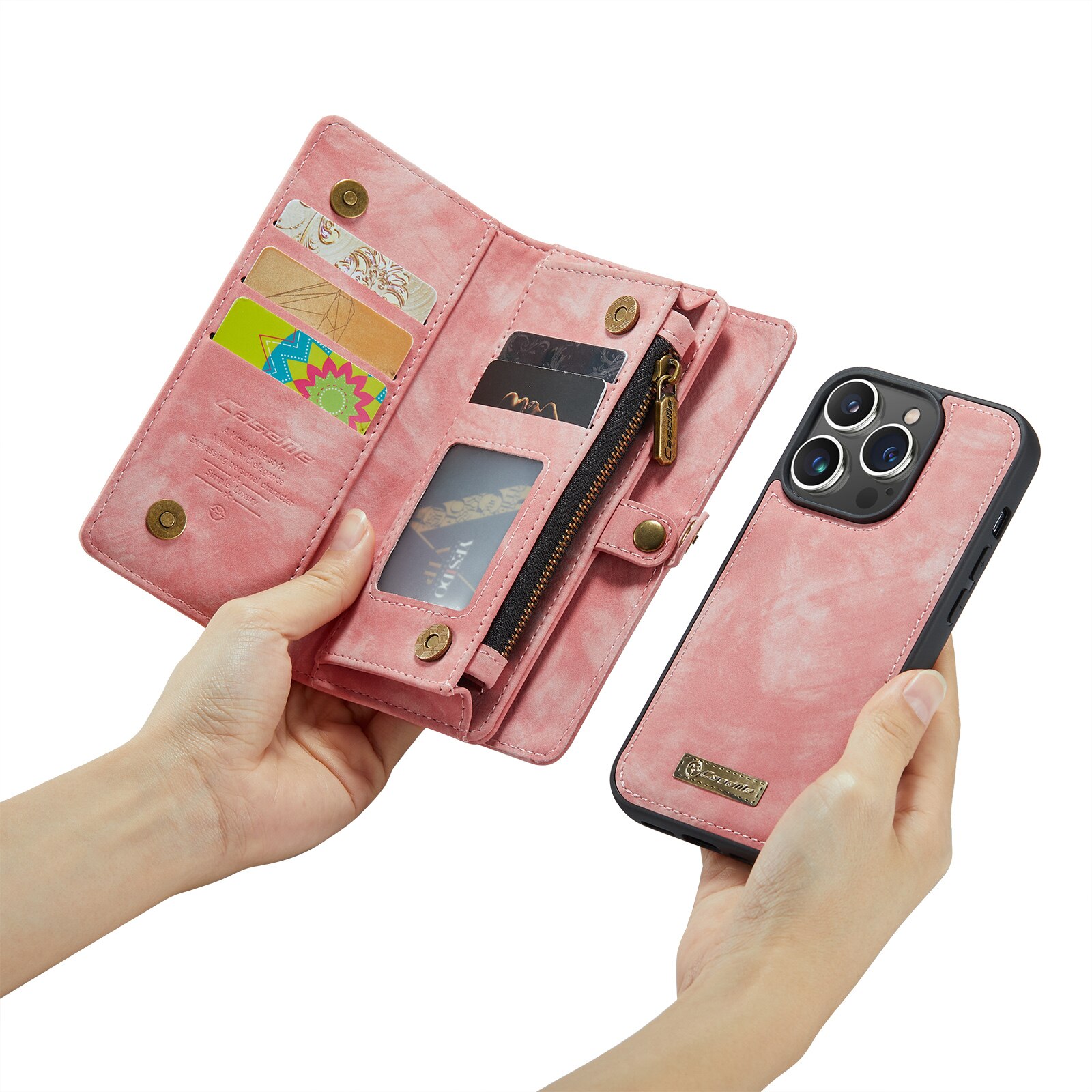 Étui portefeuille multi-cartes iPhone 14 Pro Max, Rose