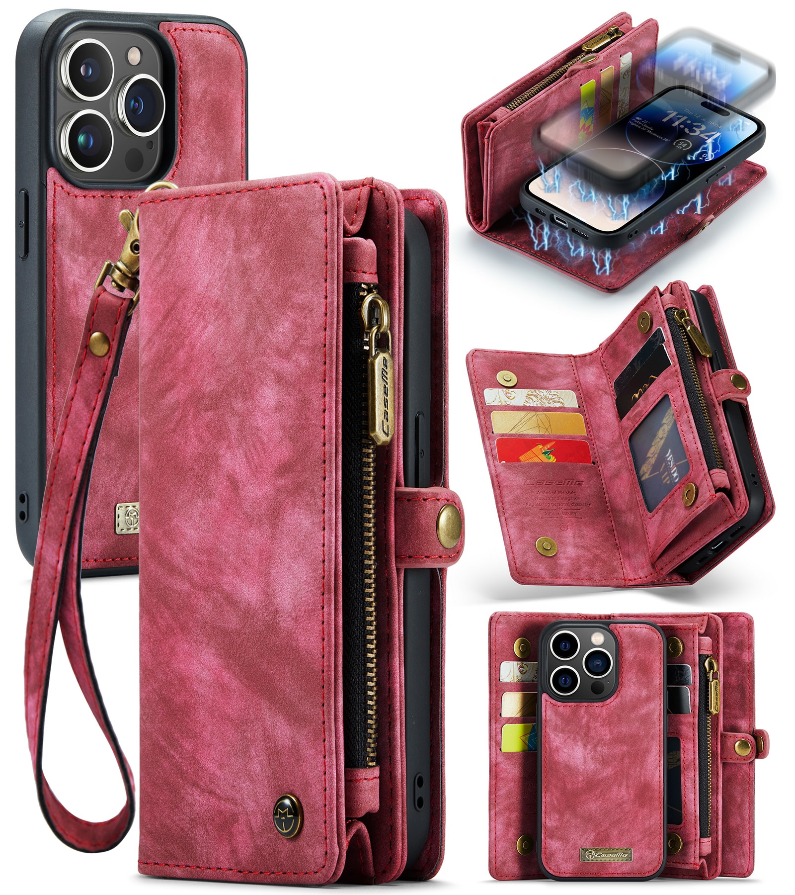 Étui portefeuille multi-cartes iPhone 14 Pro Max, Rouge