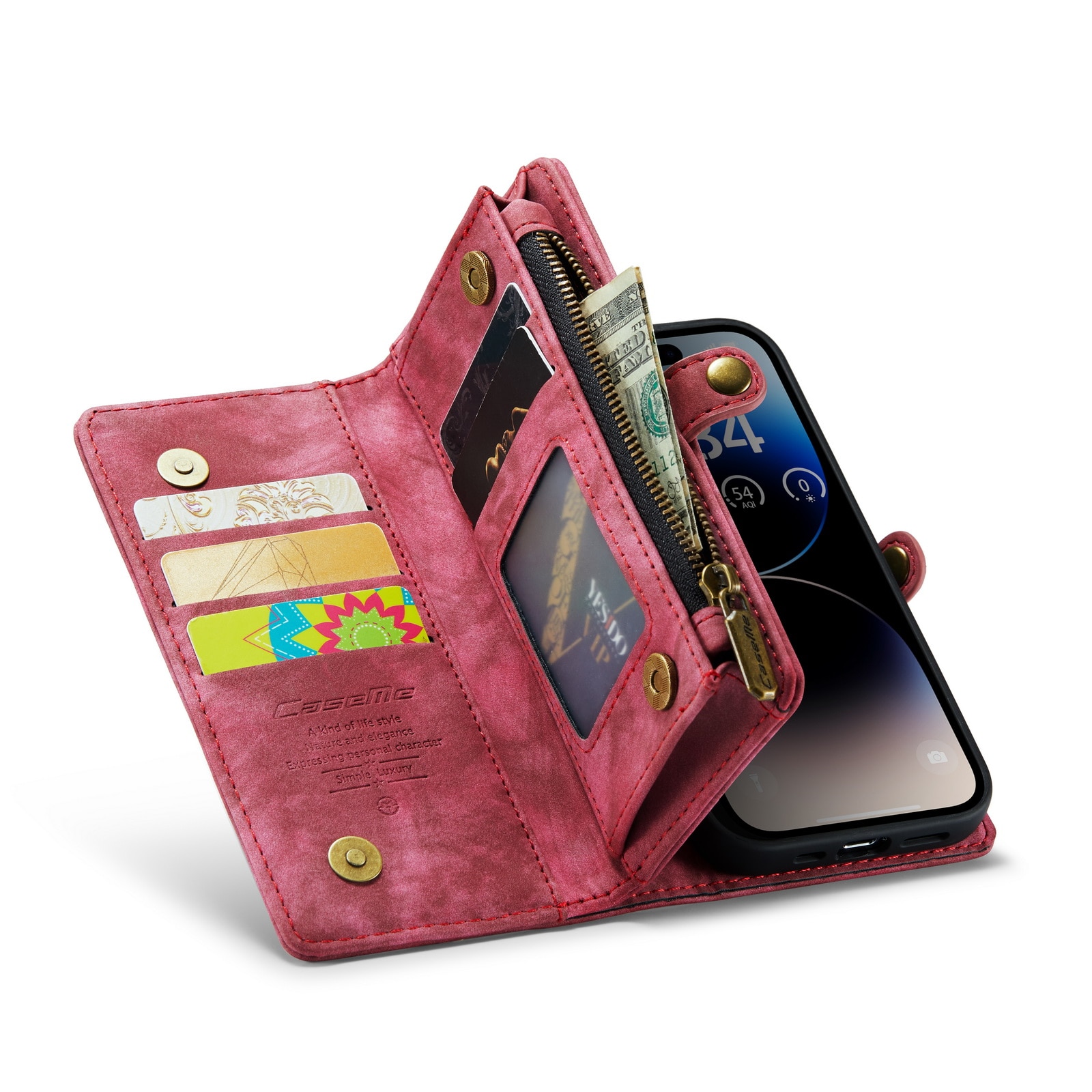 Étui portefeuille multi-cartes iPhone 14 Pro Max, Rouge