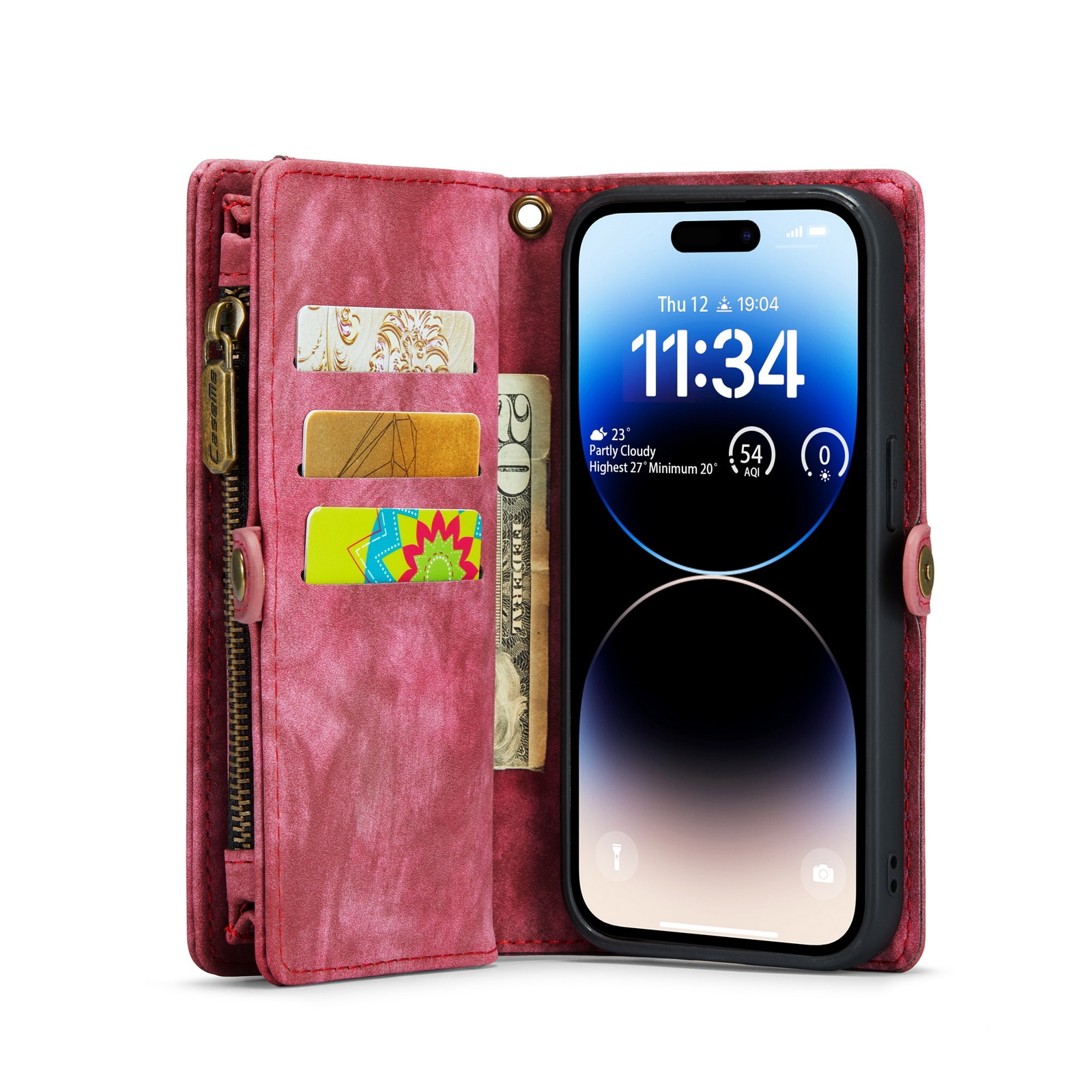 Étui portefeuille multi-cartes iPhone 14 Pro Max, Rouge