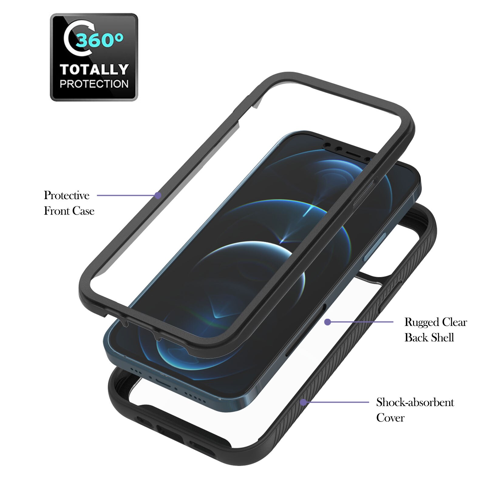 Coque Full Cover Ring iPhone 12/12 Pro noir