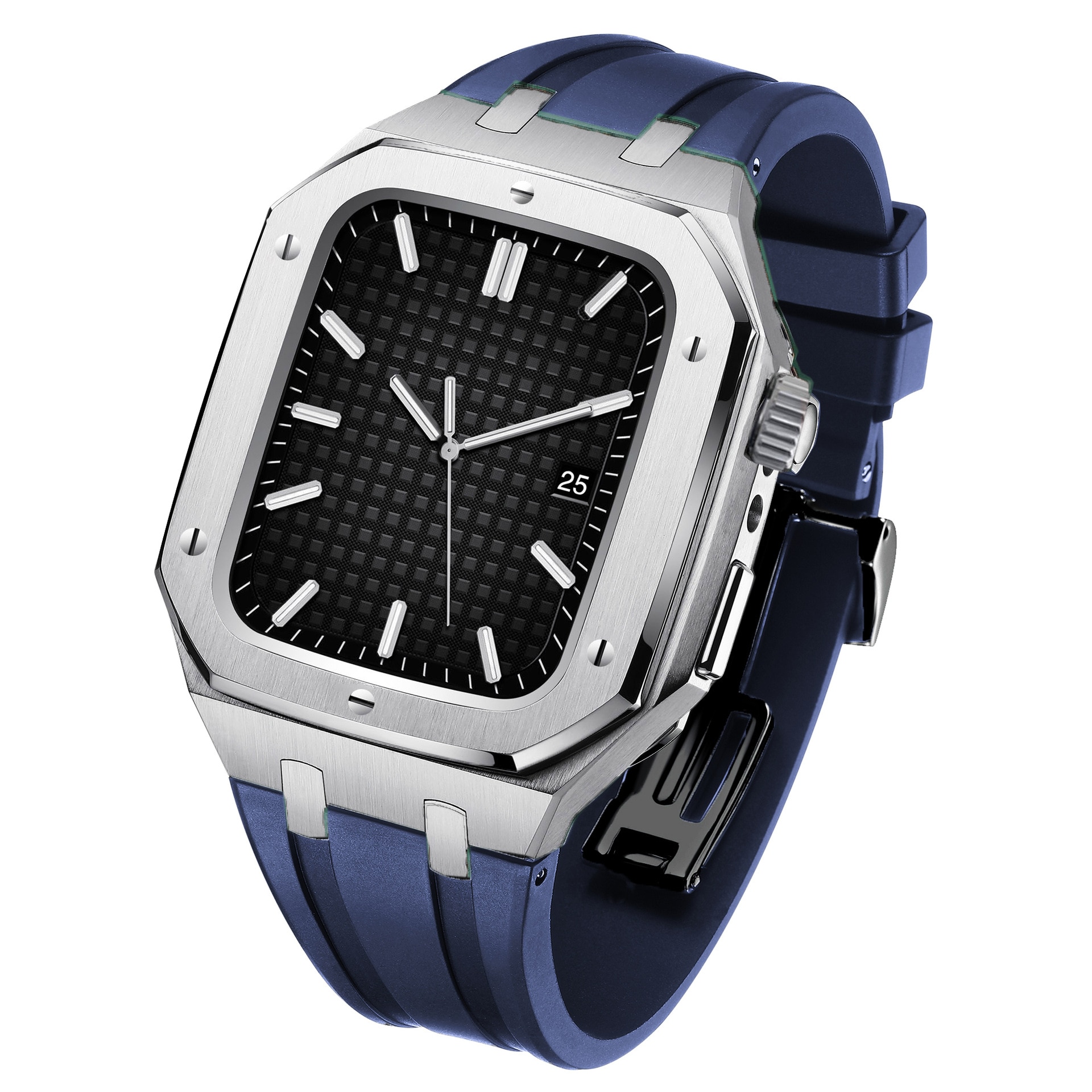 Bracelet Full Metal en silicone Apple Watch 45mm Series 8, argent/bleu