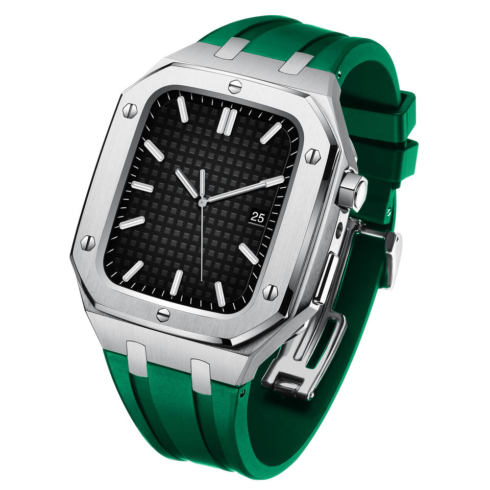 Bracelet Full Metal en silicone Apple Watch 45mm Series 9, argent/vert