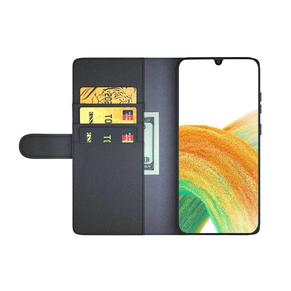 Étui en cuir veritable Samsung Galaxy A33, Noir