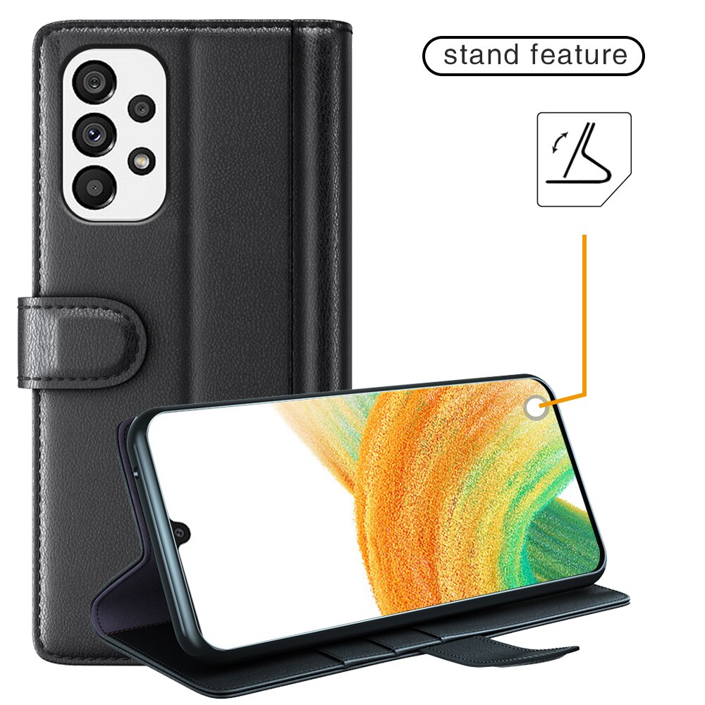 Étui en cuir veritable Samsung Galaxy A33, Noir