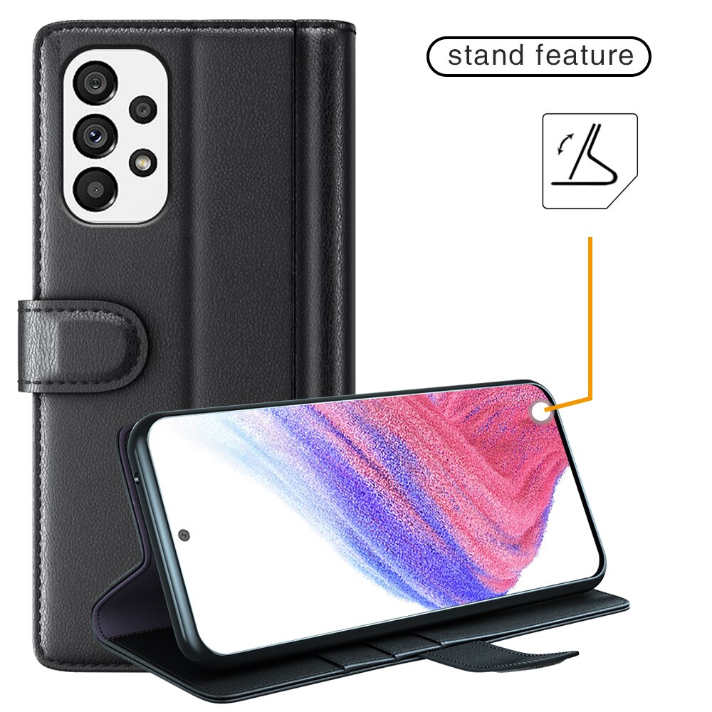 Étui en cuir veritable Samsung Galaxy A53, Noir