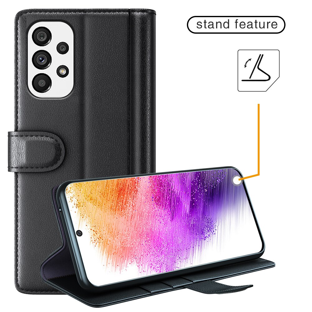 Étui en cuir veritable Samsung Galaxy A73 5G, Noir