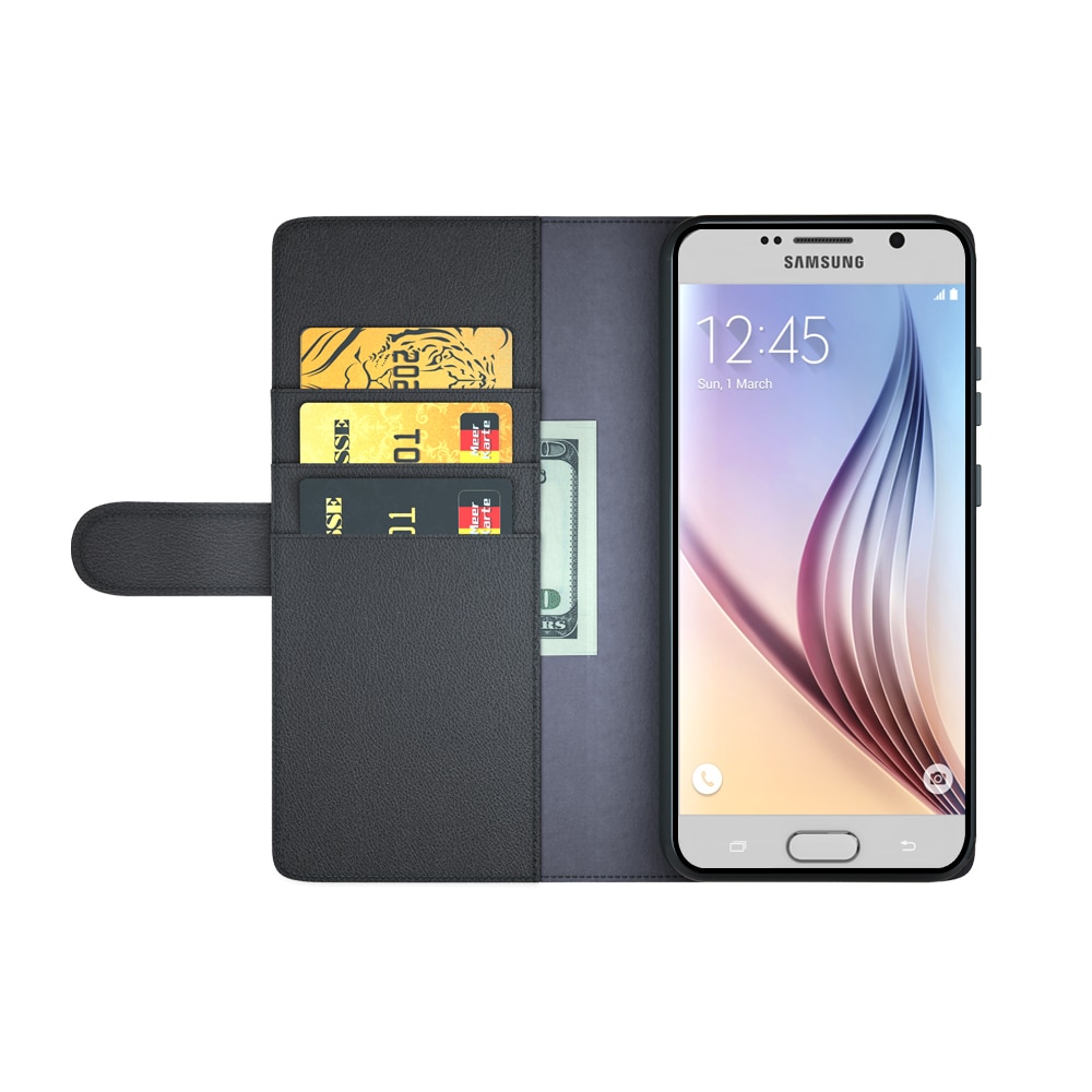 Étui en cuir veritable Samsung Galaxy S6, noir