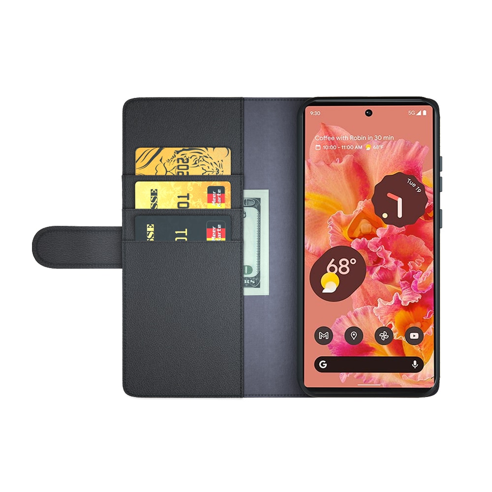 Étui en cuir veritable Google Pixel 6, Noir