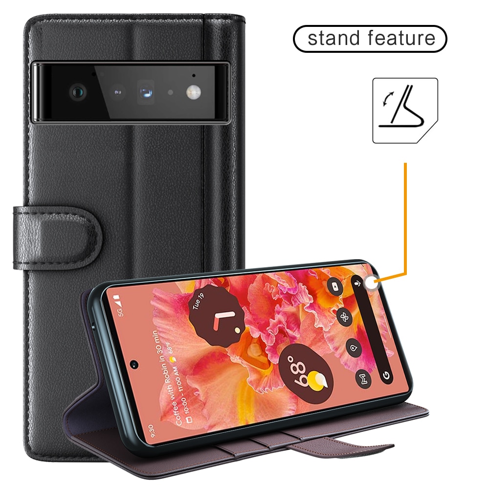Étui en cuir veritable Google Pixel 6, Noir