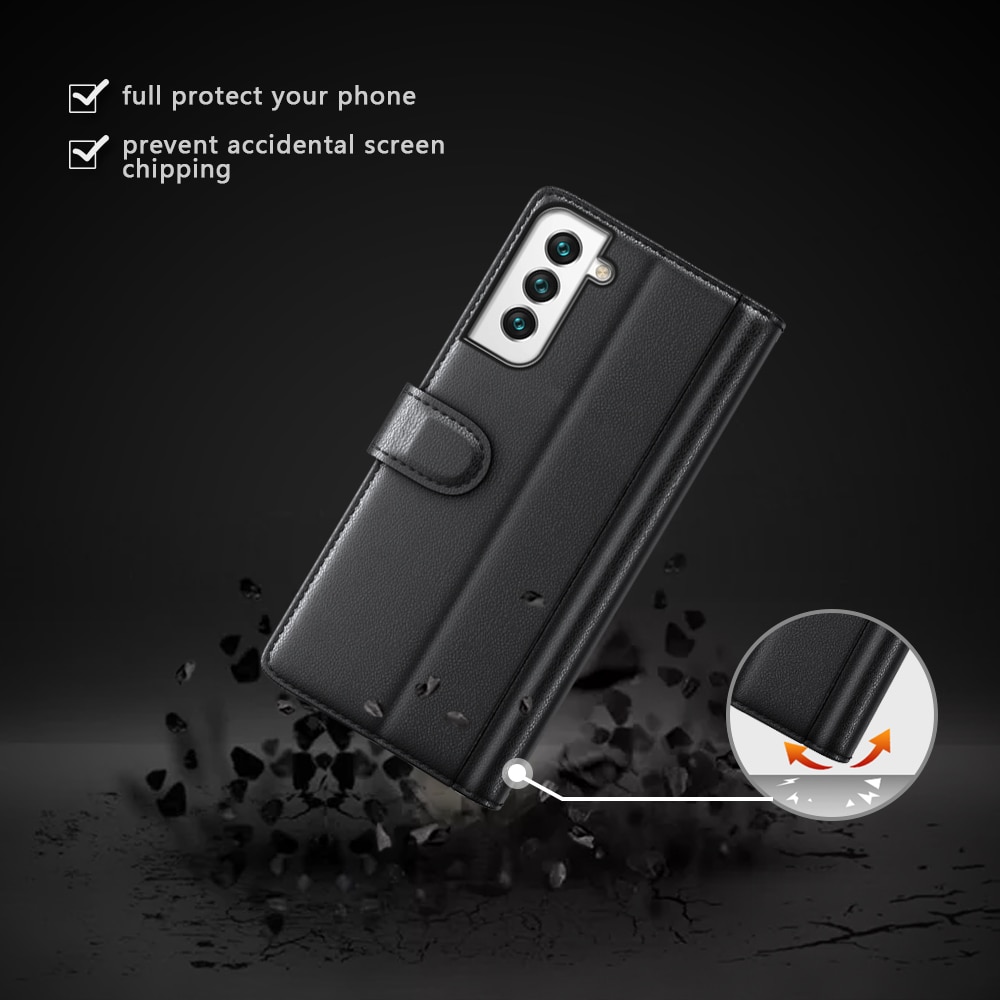Étui en cuir veritable Samsung Galaxy S22 Plus, Noir