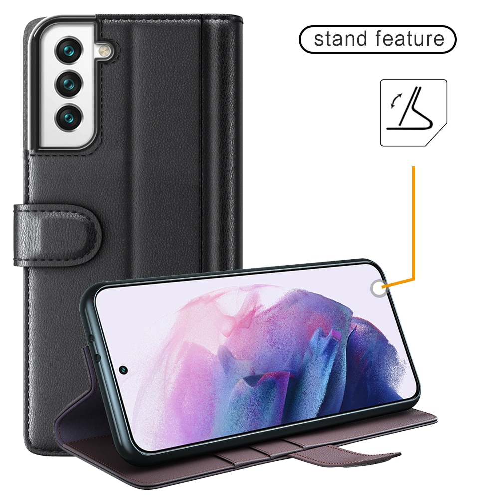 Étui en cuir veritable Samsung Galaxy S22 Plus, Noir